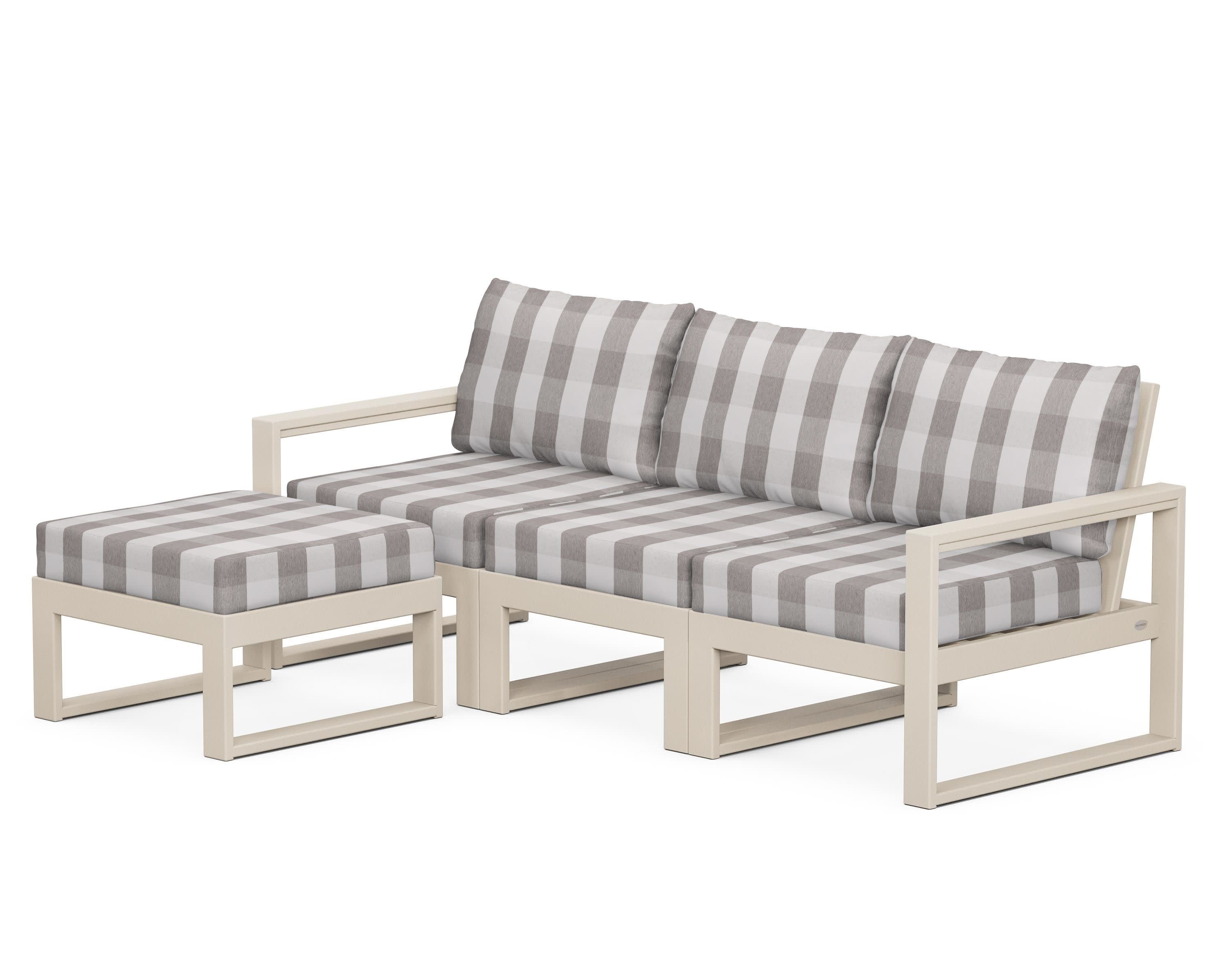 EDGE 4-Piece Modular Deep Seating Set with Ottoman in Sand / Buffalo Plaid Grey Mist