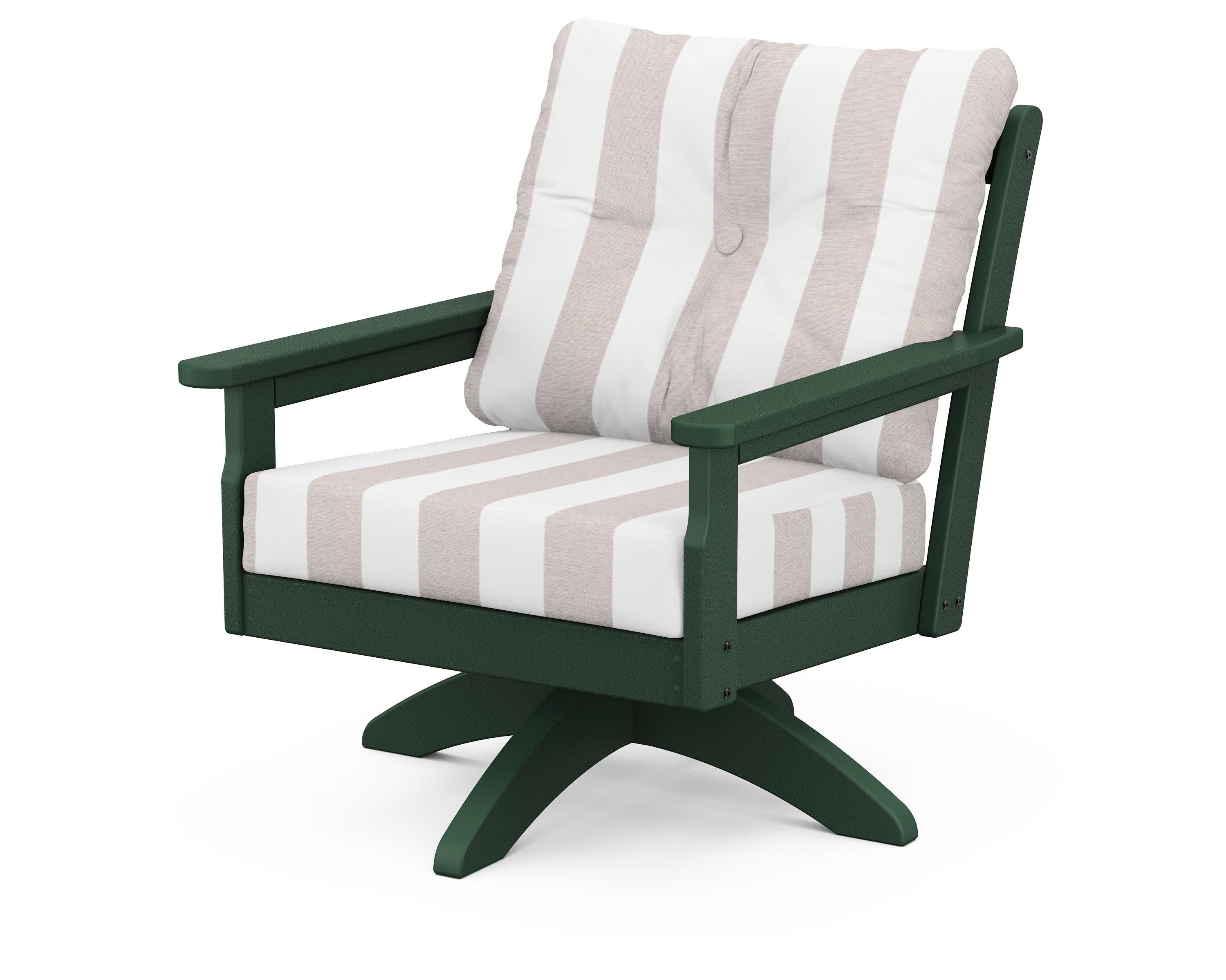Vineyard Deep Seating Swivel Chair in Green / Cabana Stripe Dune Burlap