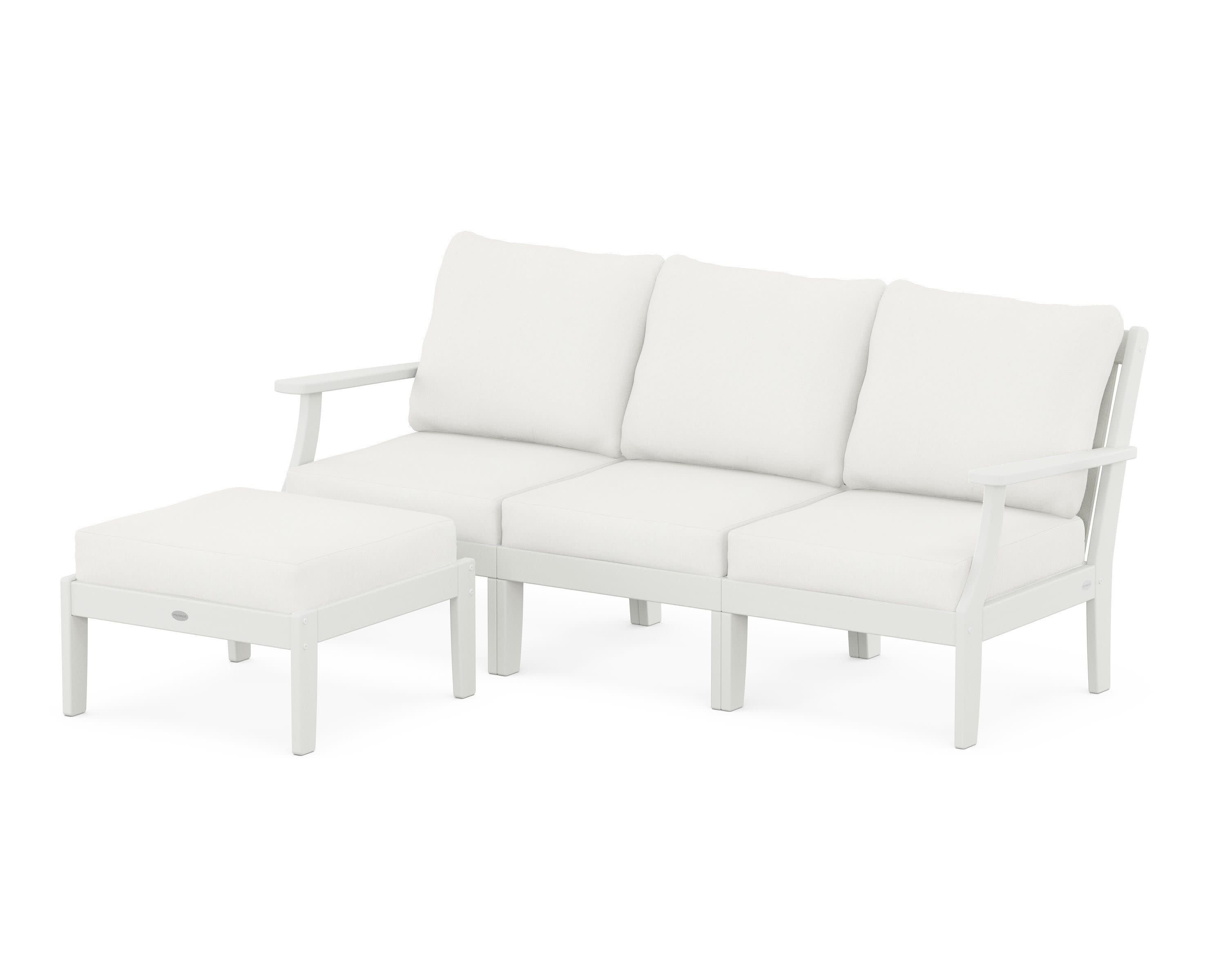 Braxton Modular 4-Piece Deep Seating Set with Ottoman in Vintage White / Natural Linen