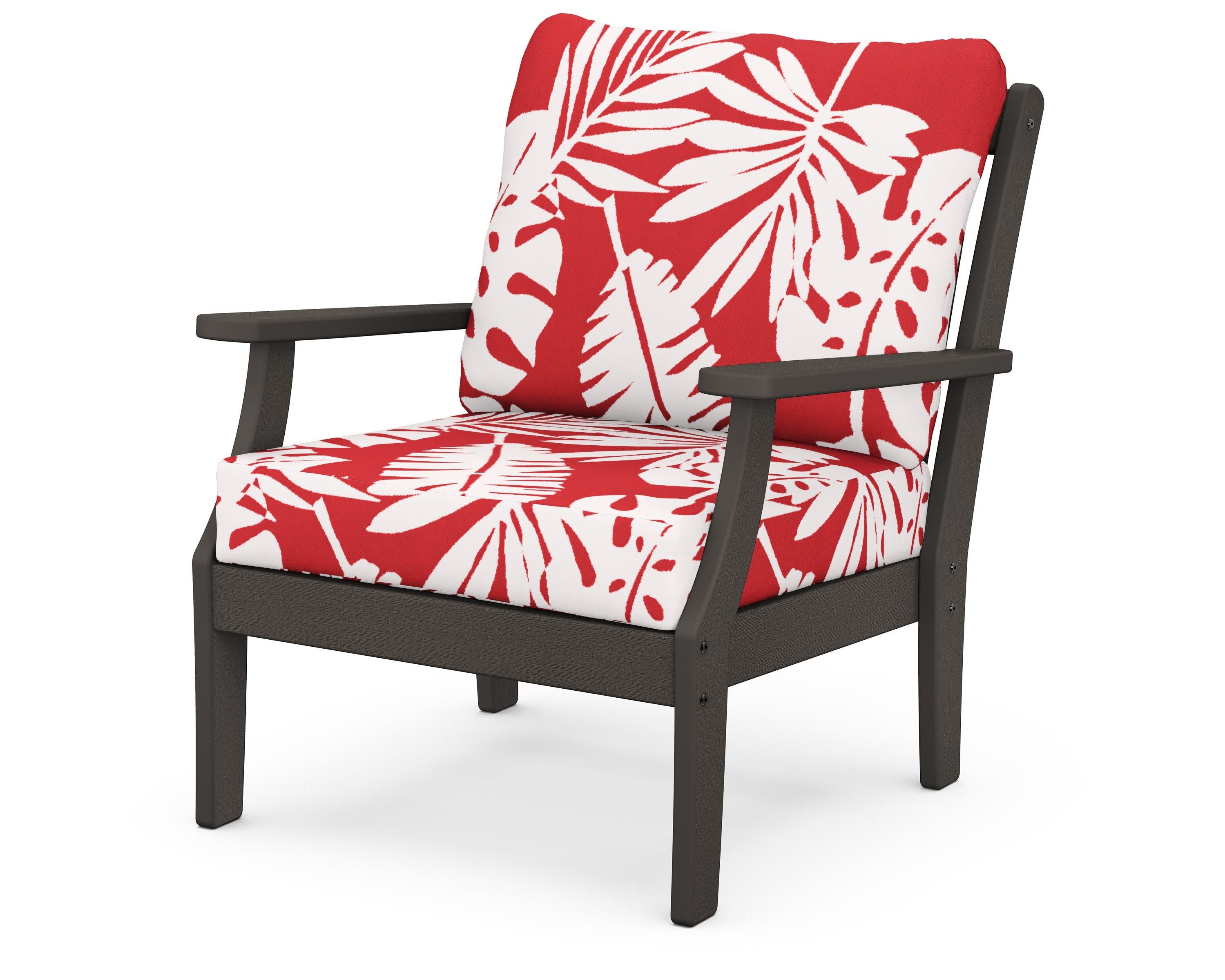 Braxton Deep Seating Chair in Vintage Coffee / Leaf Crimson