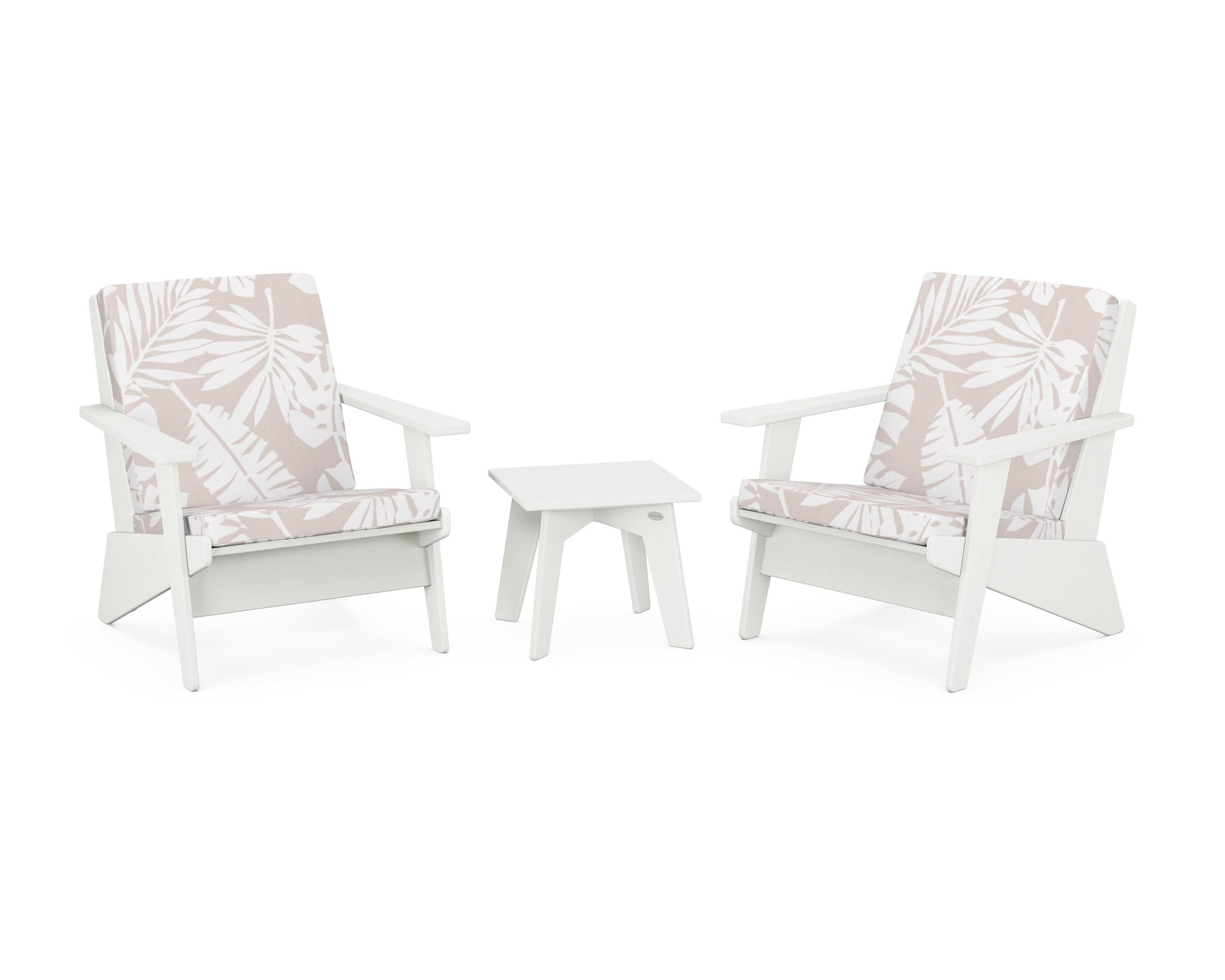Riviera Modern Lounge 3-Piece Set in Vintage White / Leaf Dune Burlap