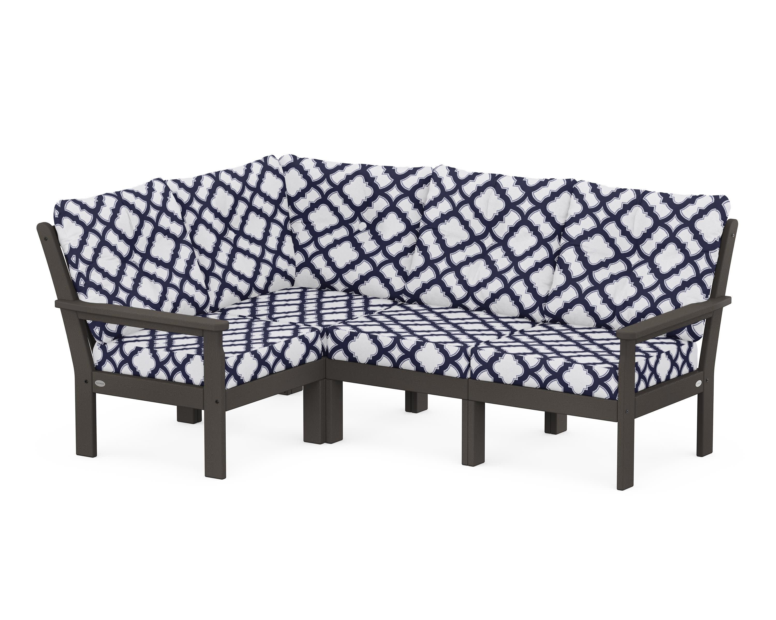 Vineyard 4-Piece Sectional in Vintage Coffee / Trellis Navy
