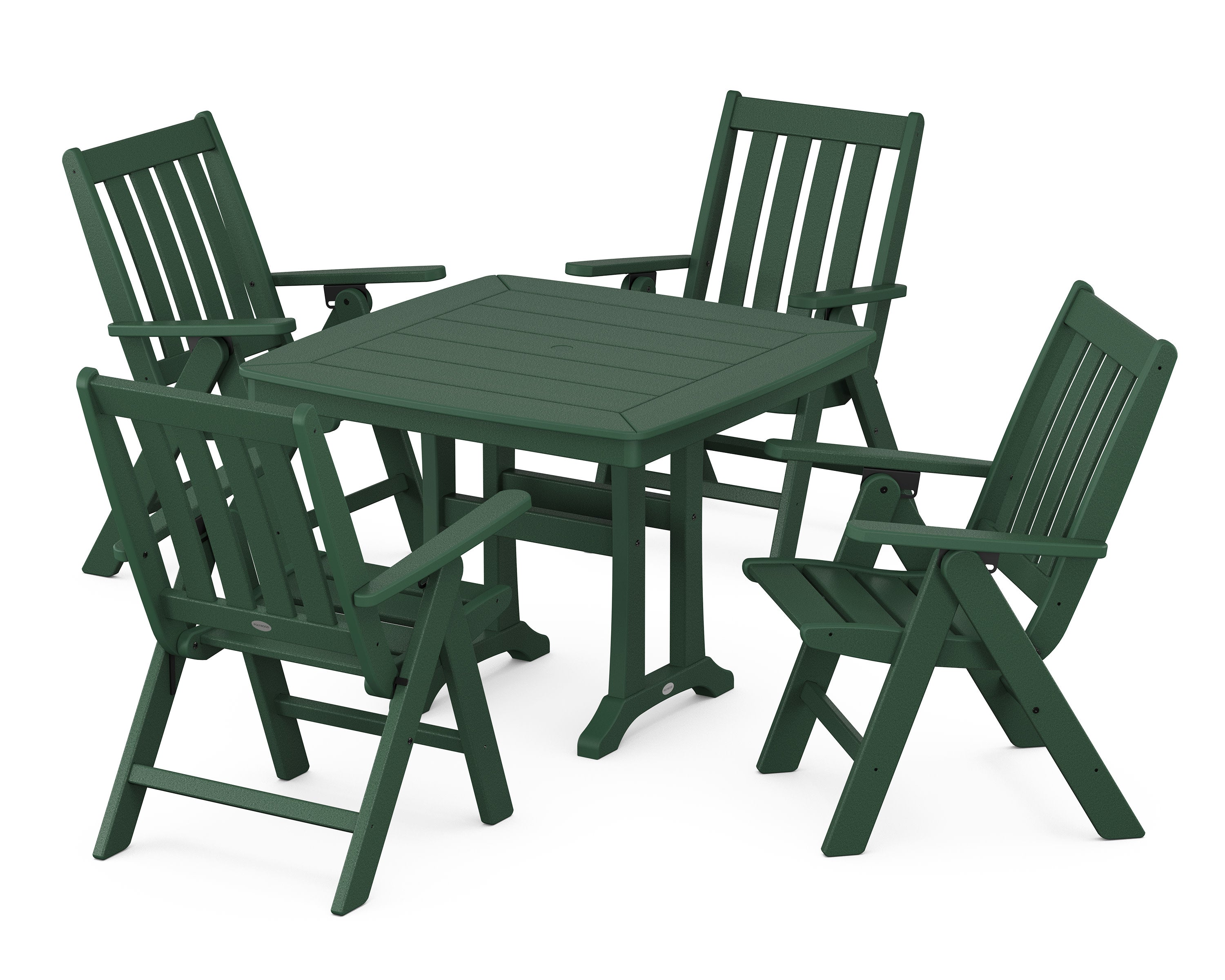 Vineyard Folding 5-Piece Dining Set with Trestle Legs in Green