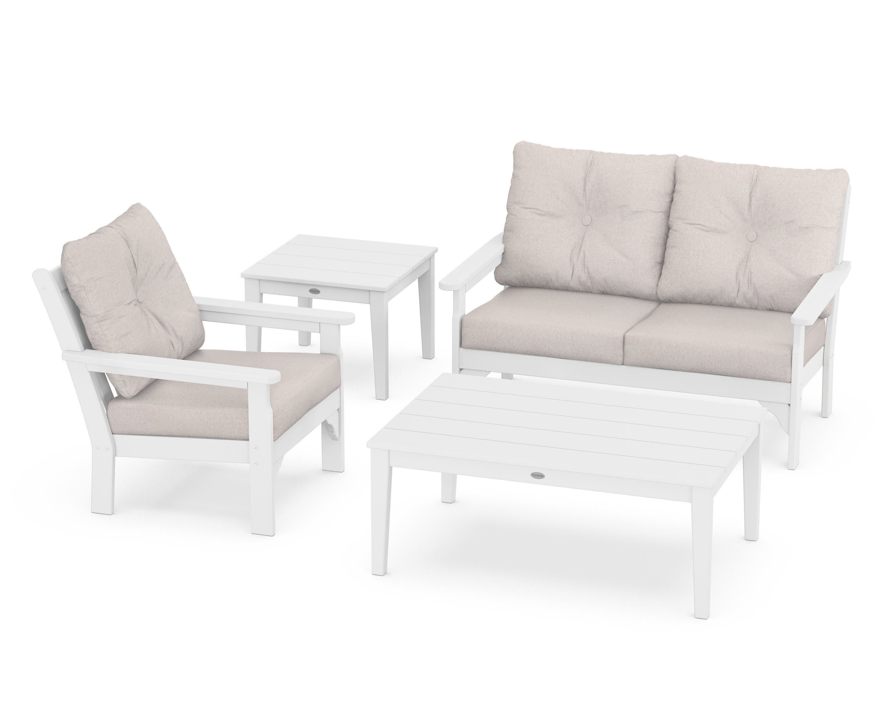 Vineyard 4-Piece Deep Seating Set in White / Dune Burlap