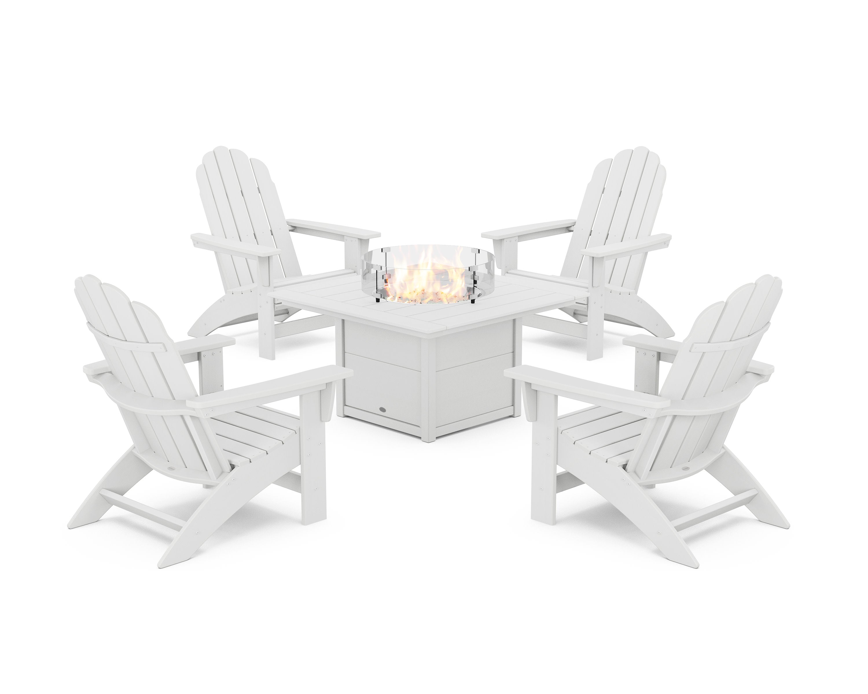5-Piece Vineyard Grand Adirondack Conversation Set with Fire Pit Table in White