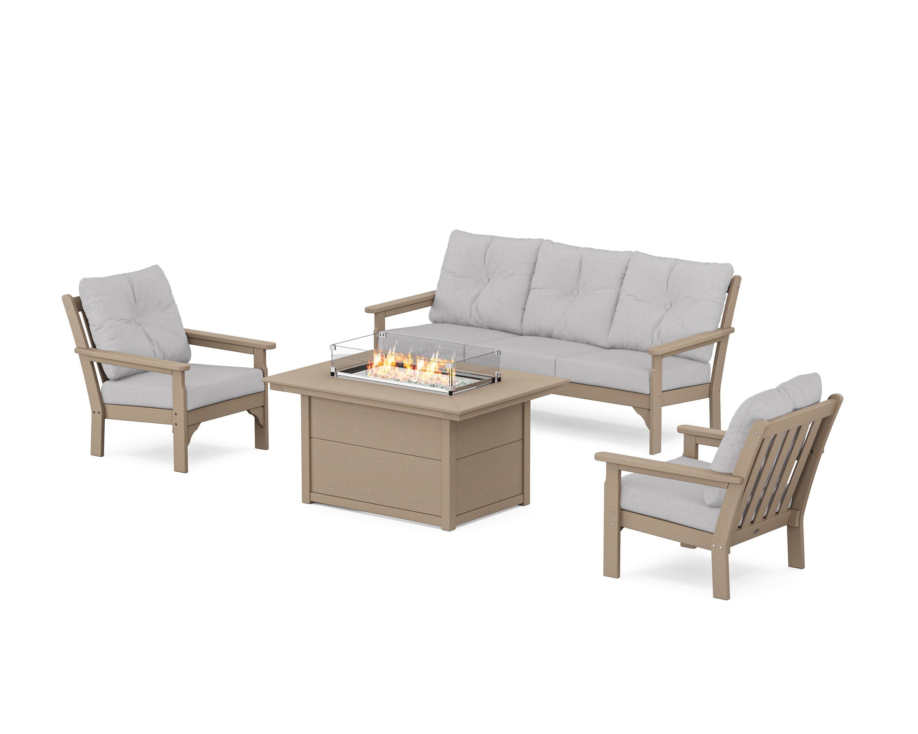 Vineyard Deep Seating Fire Pit Table Set in Vintage Sahara / Granite