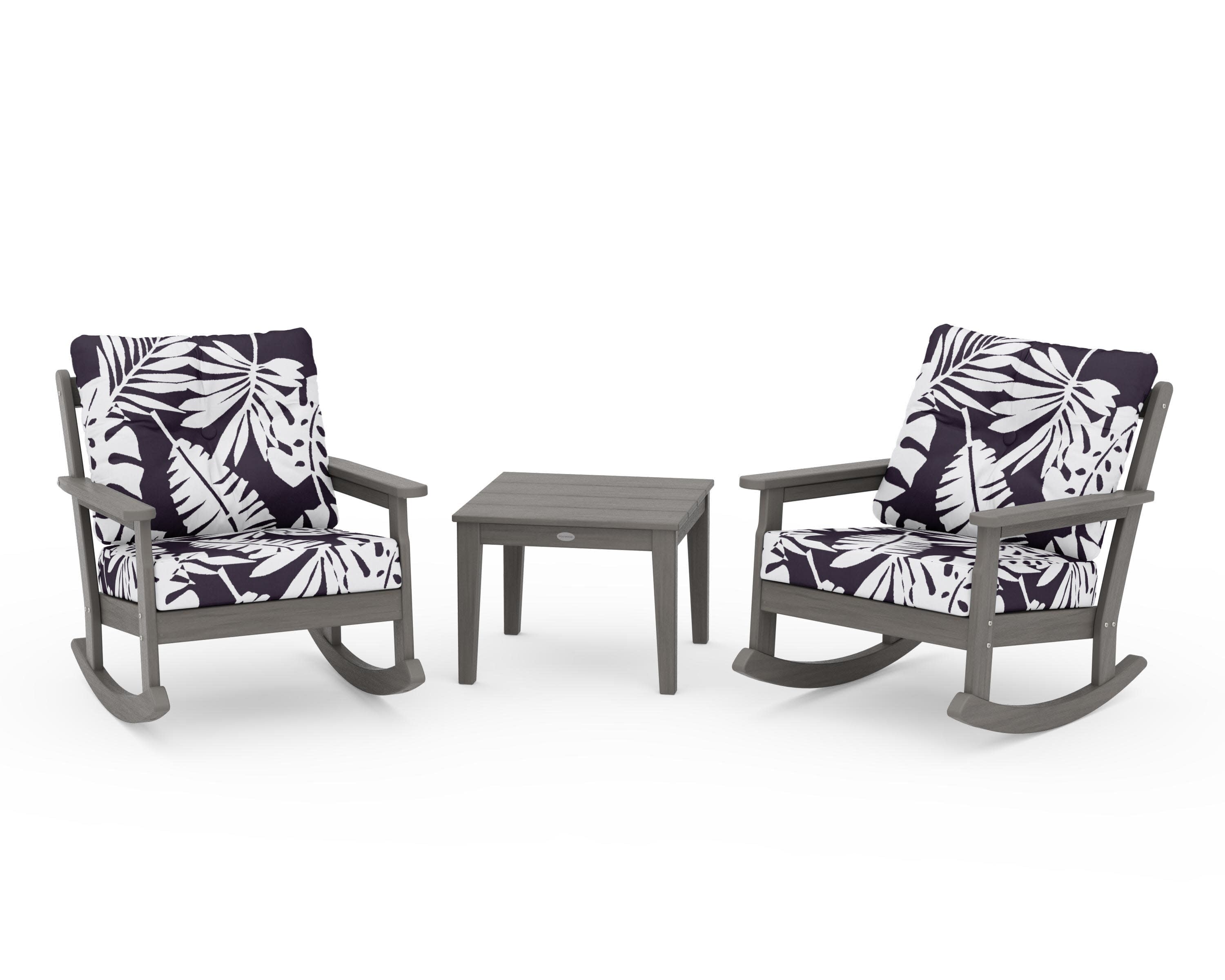 Vineyard 3-Piece Deep Seating Rocker Set in Driftwood / Leaf Navy