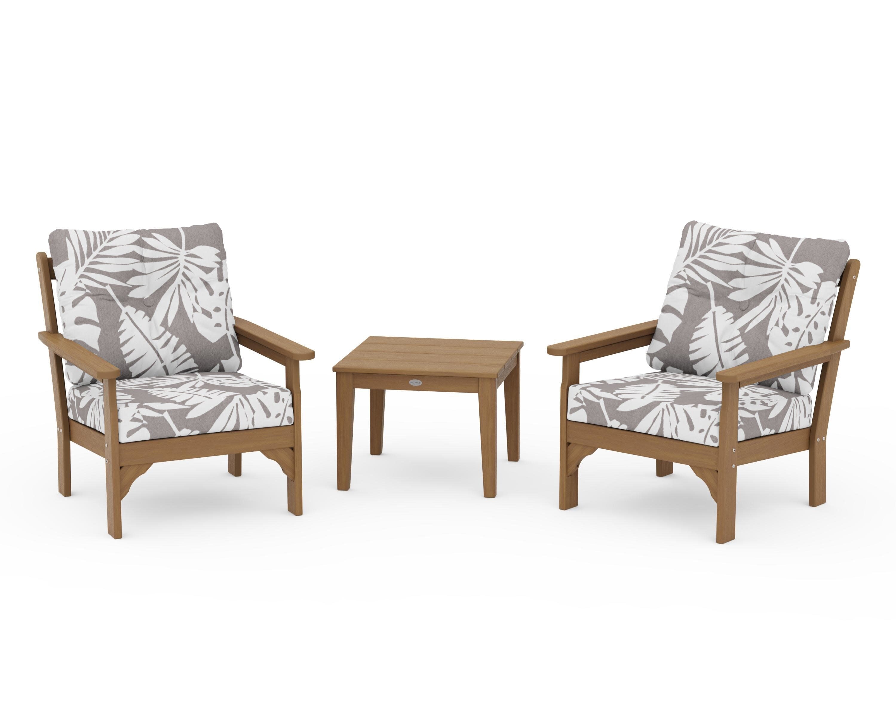 Vineyard 3-Piece Deep Seating Set in Natural / Leaf Grey Mist