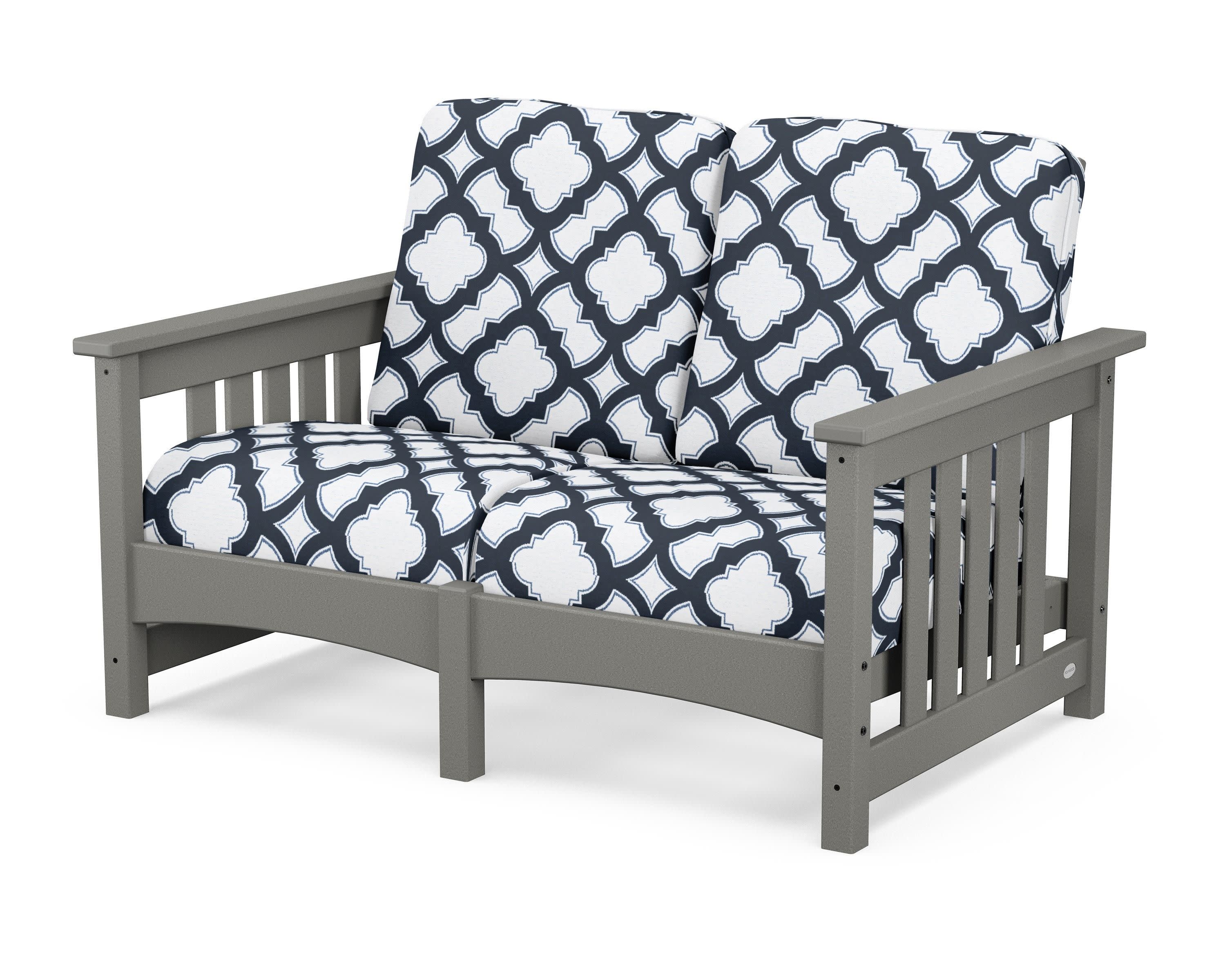 Club Mission Loveseat in Slate Grey / Trellis Marine Indigo