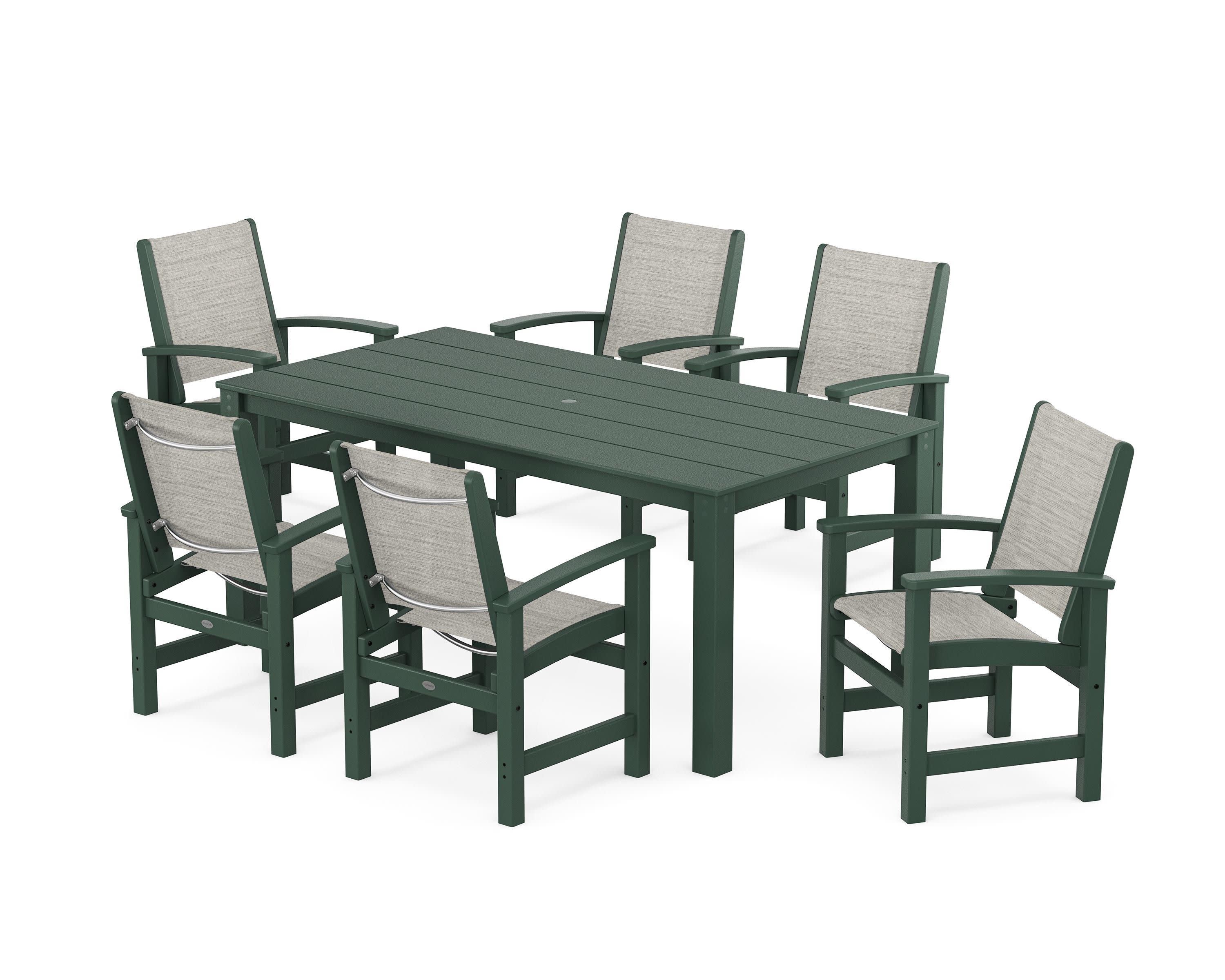 Coastal 7-Piece Parsons Dining Set in Green / Birch Sling