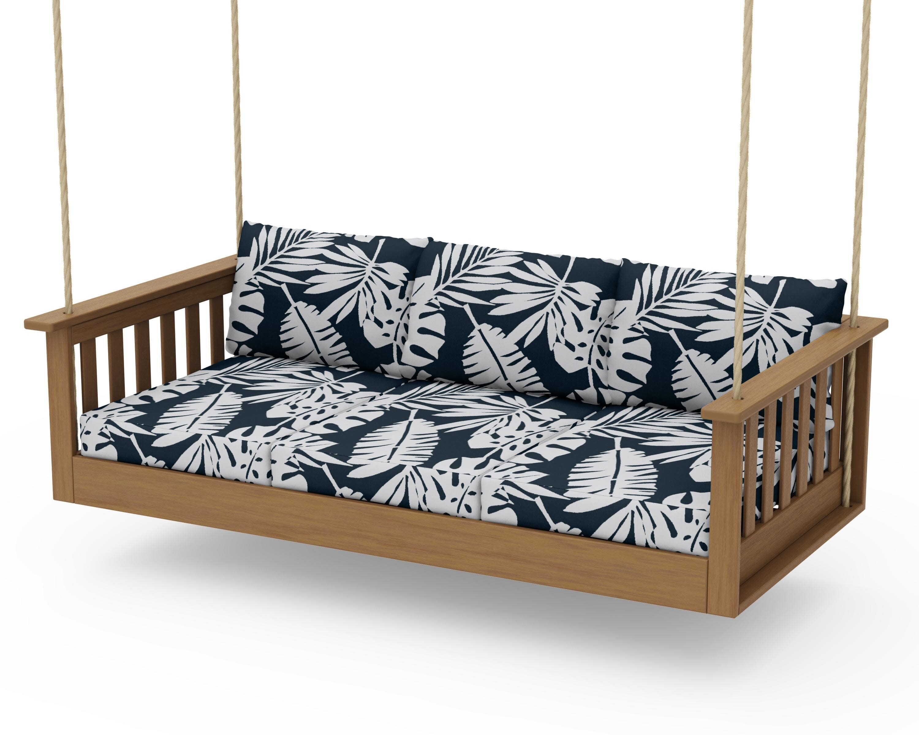 Vineyard Daybed Swing in Natural / Leaf Marine Indigo