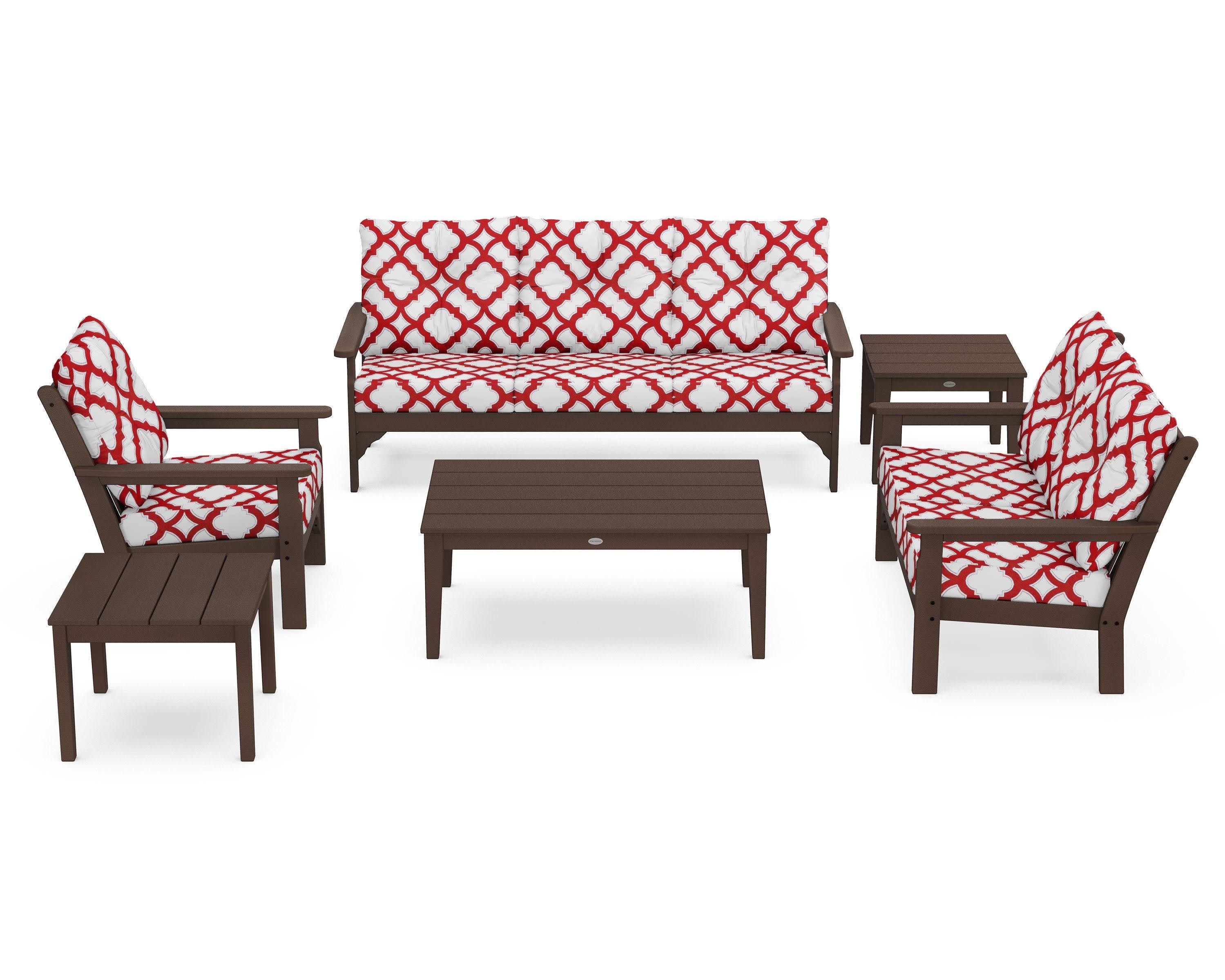 Vineyard 6-Piece Deep Seating Set in Mahogany / Trellis Crimson