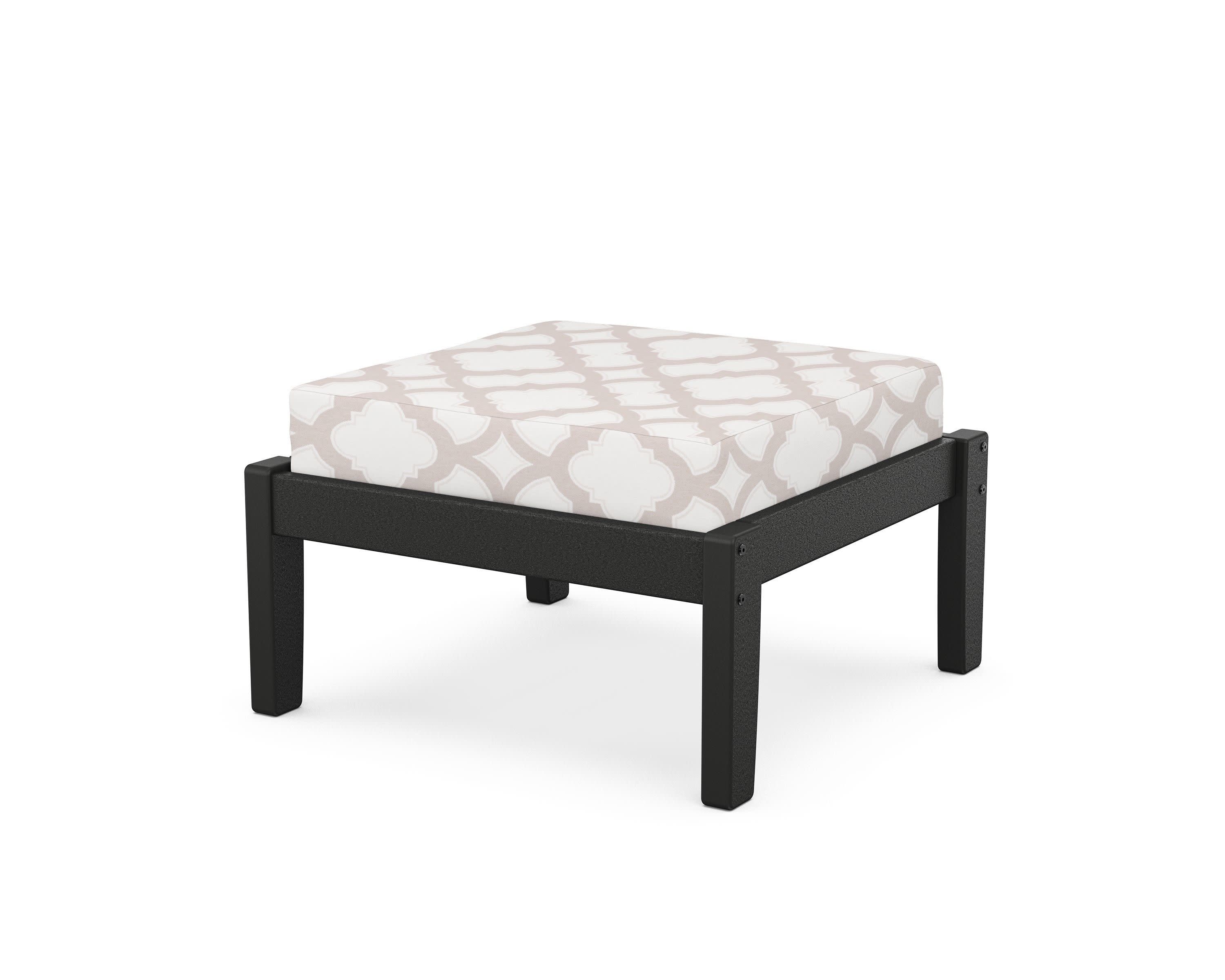 Deep Seating Ottoman in Black / Trellis Dune Burlap