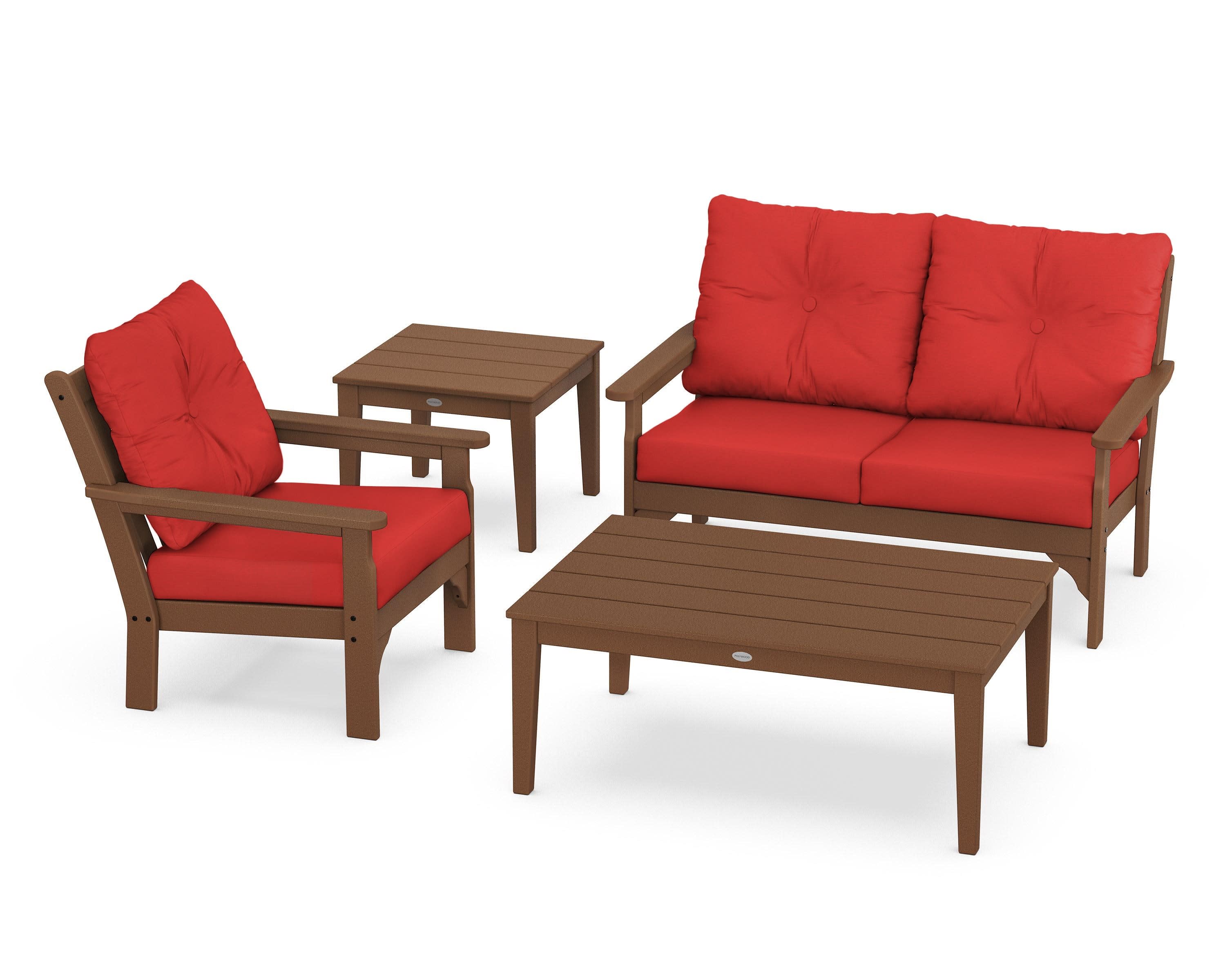 Vineyard 4-Piece Deep Seating Set in Teak / Crimson Linen