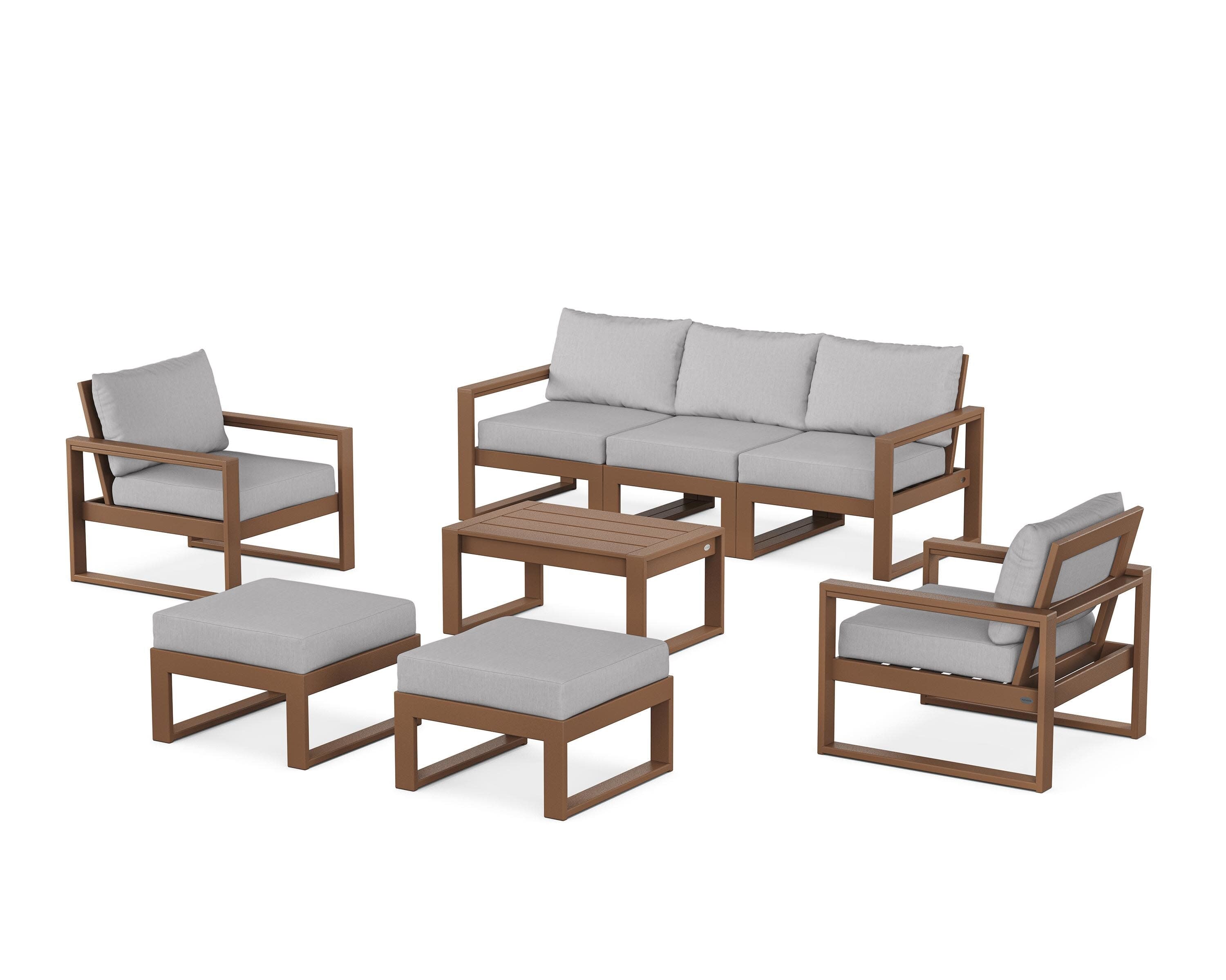 EDGE Sectional 8-Piece Lounge Sofa Set in Teak / Granite