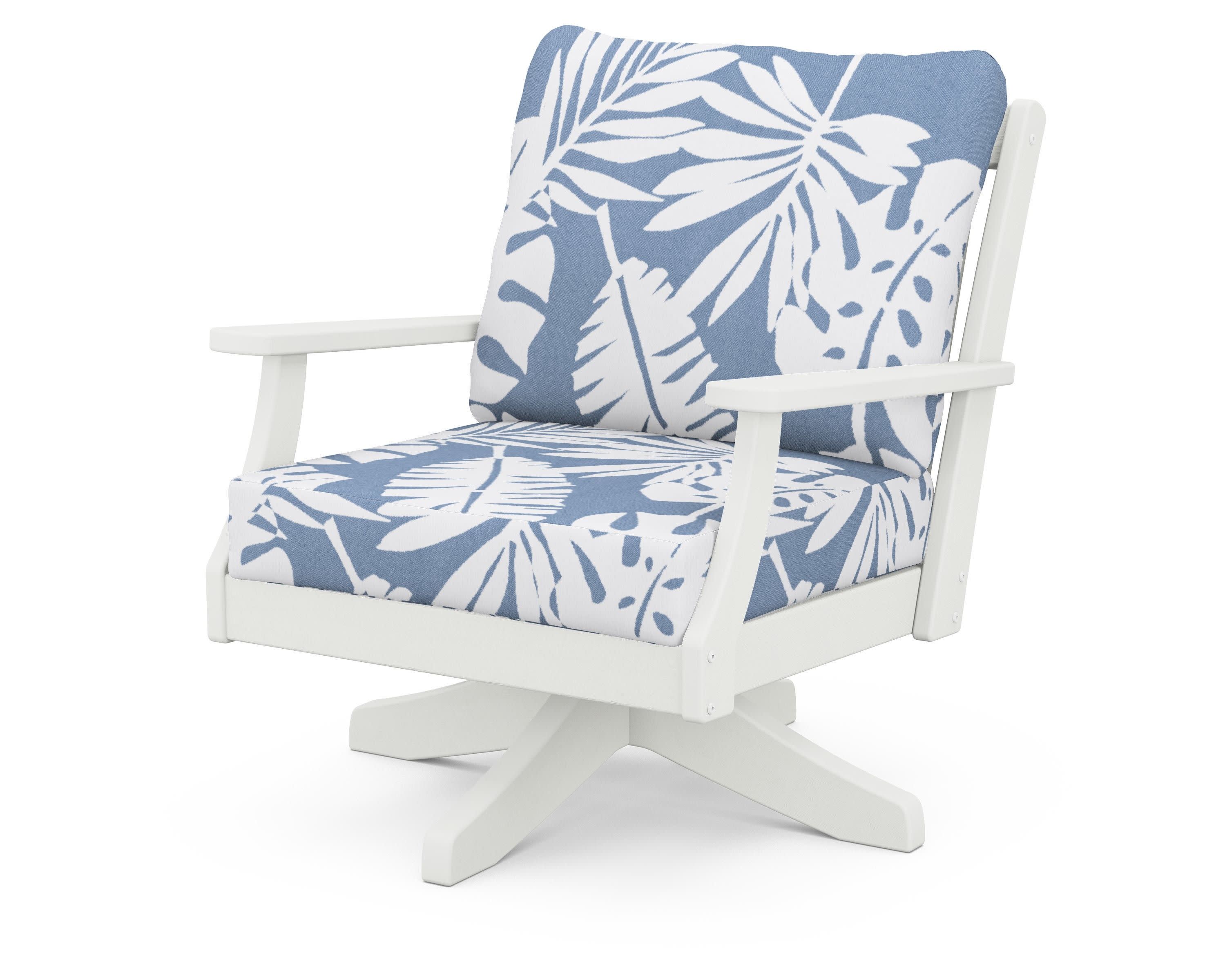 Braxton Deep Seating Swivel Chair in Vintage White / Leaf Sky Blue