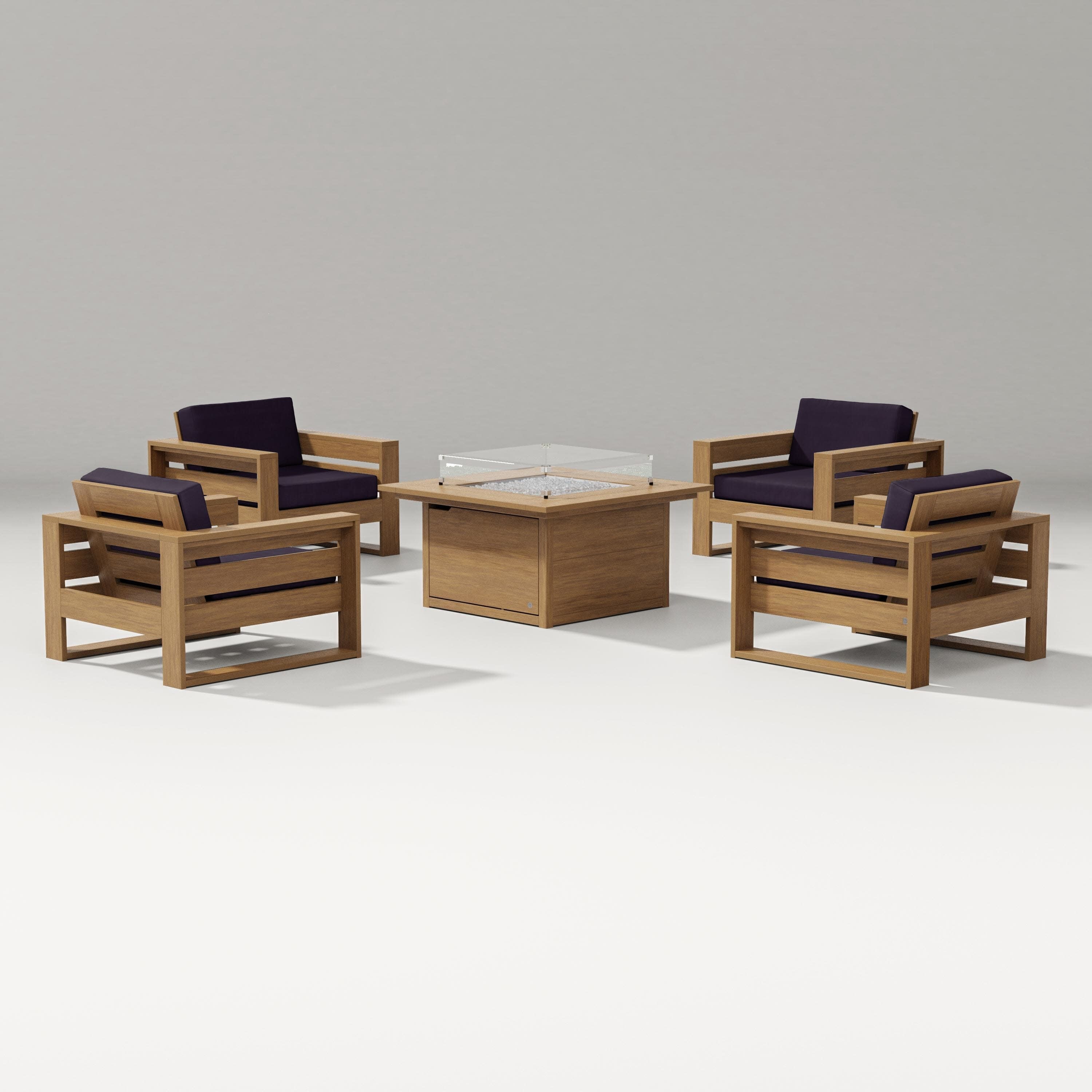Latitude 5-Piece Lounge Fire Table Set in Natural / Navy Linen
