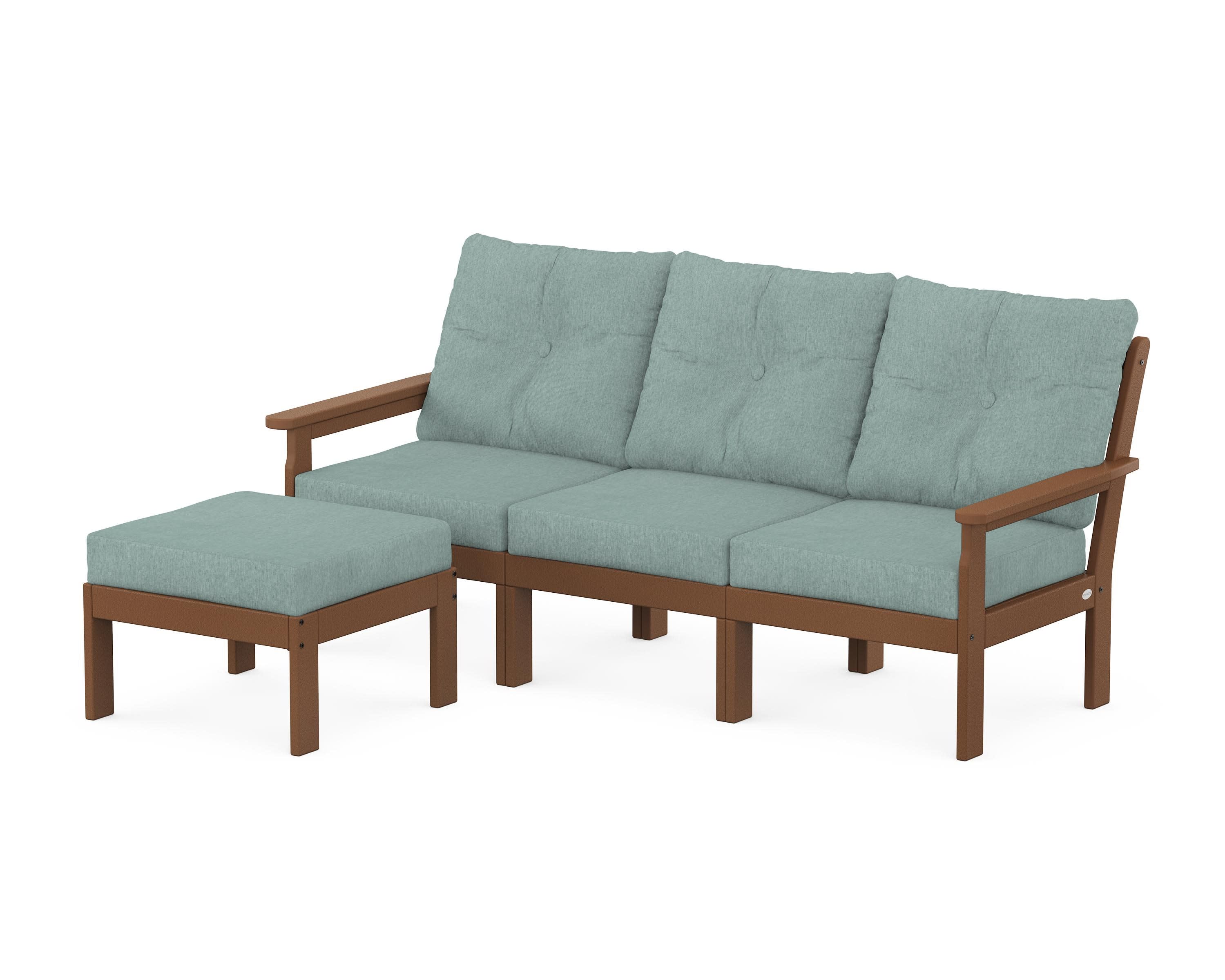 Vineyard 4-Piece Sectional with Ottoman in Teak / Glacier Spa