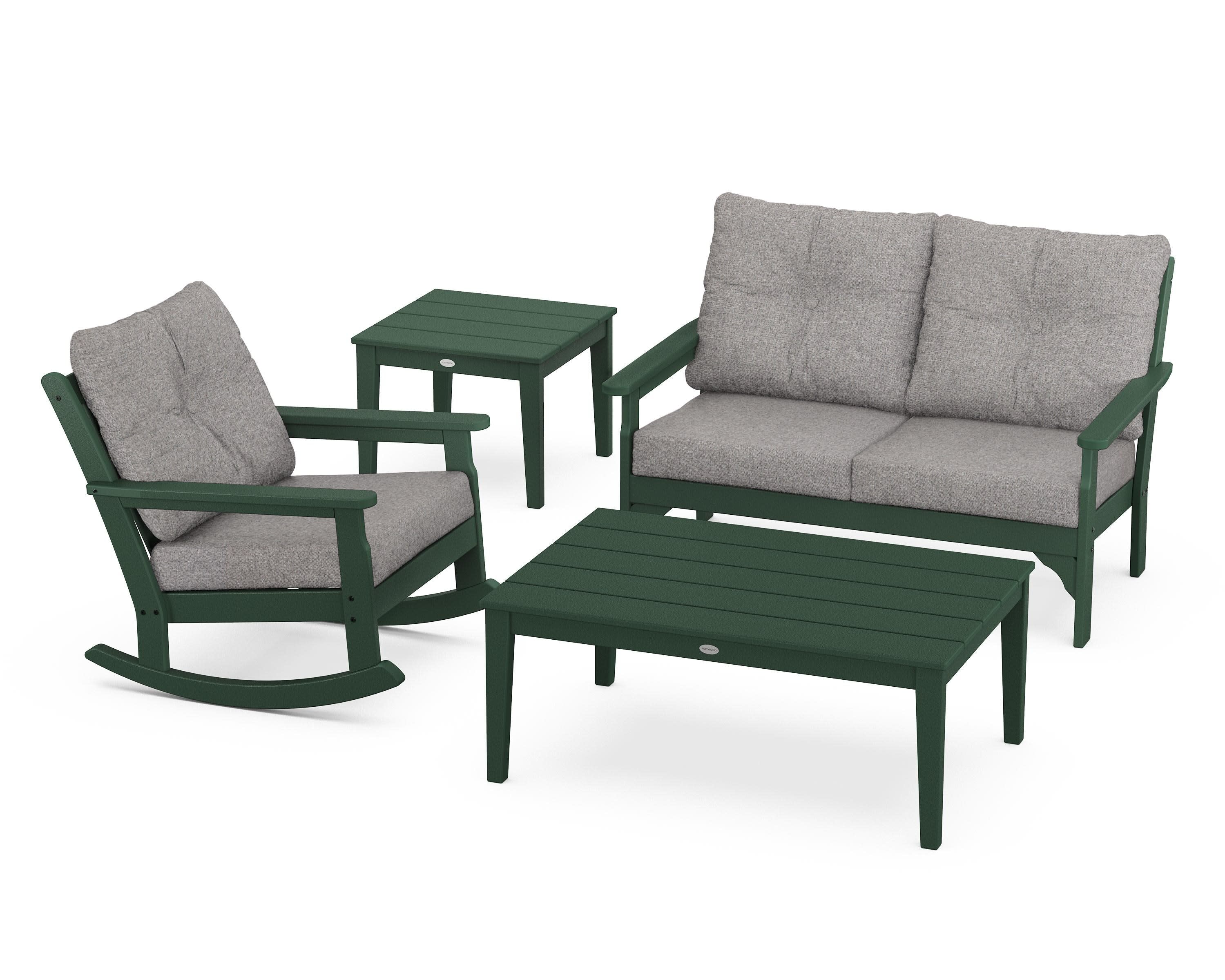 Vineyard 4-Piece Deep Seating Rocker Set in Green / Grey Mist