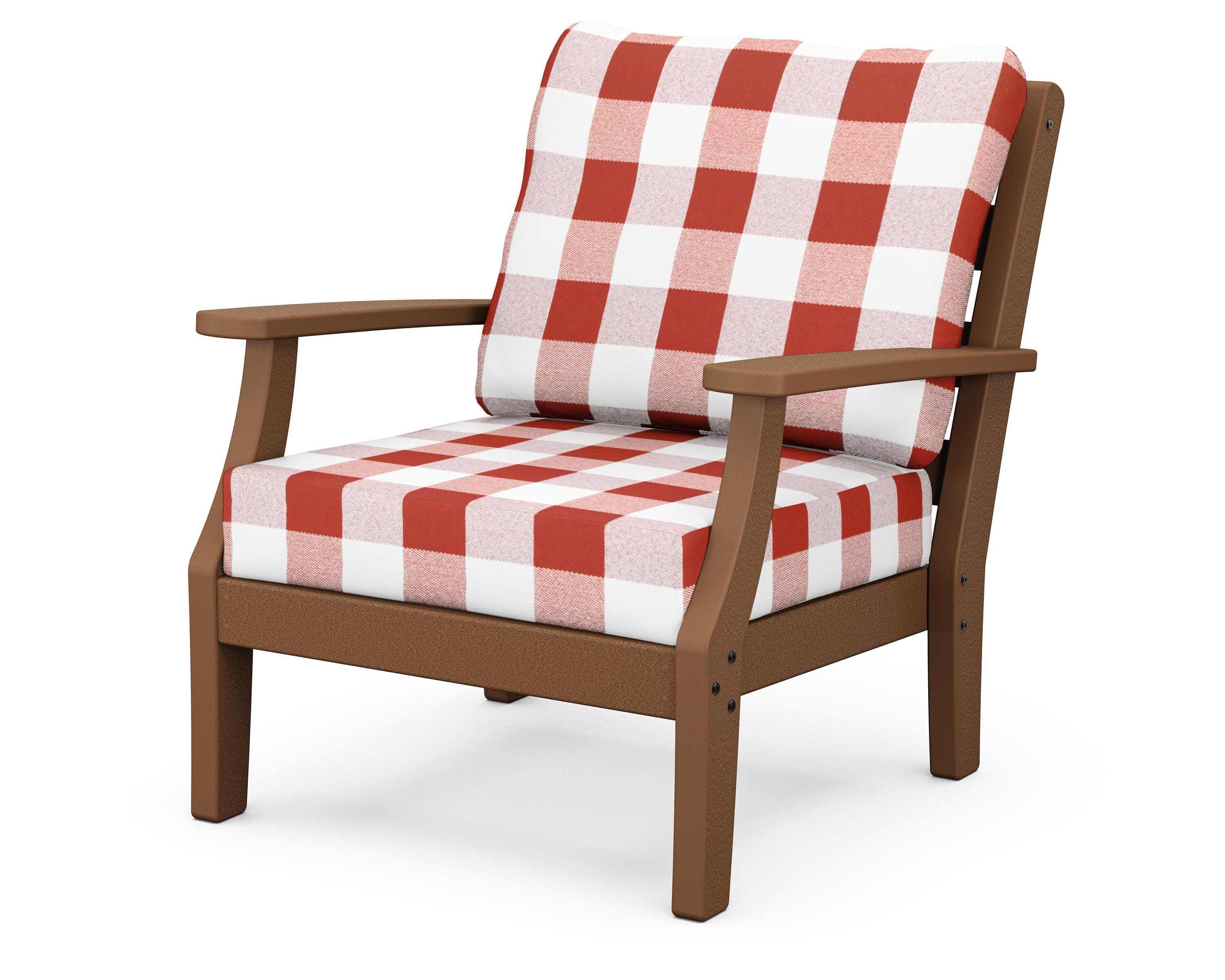 Chesapeake Deep Seating Chair in Teak / Buffalo Plaid Crimson