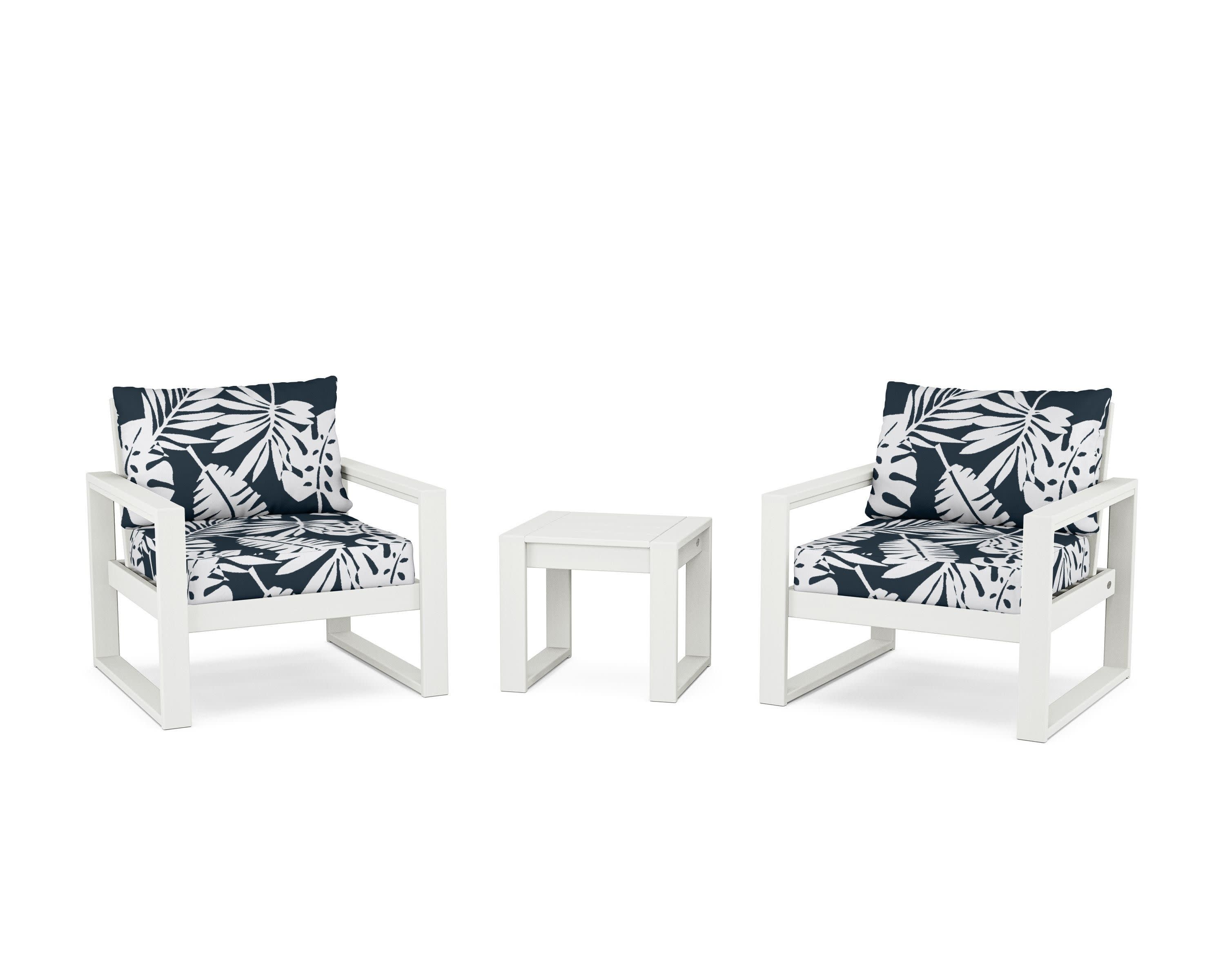 EDGE Sectional 3-Piece Deep Seating Set in Vintage White / Leaf Marine Indigo