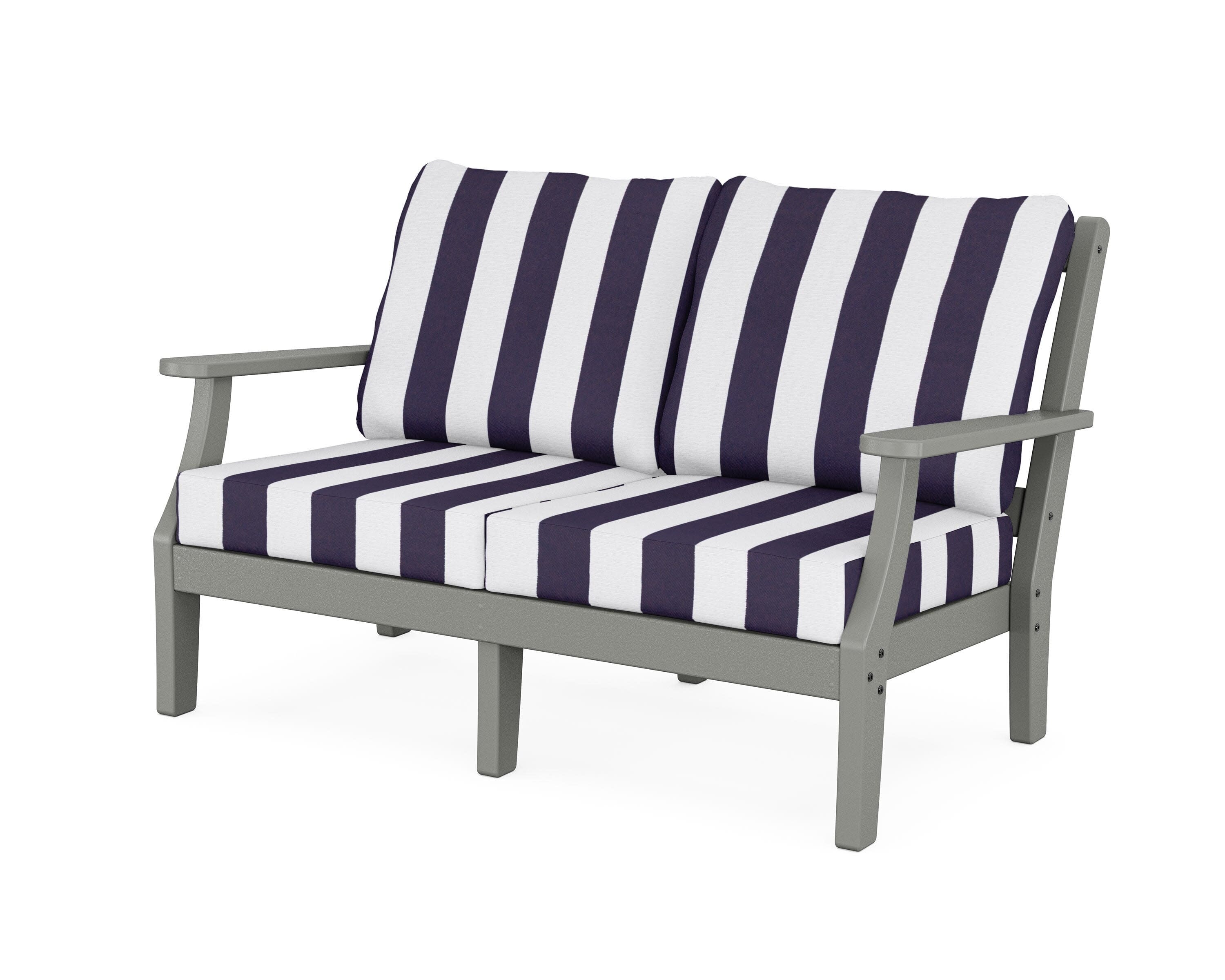 Chinoiserie Deep Seating Loveseat in Slate Grey / Cabana Stripe Navy