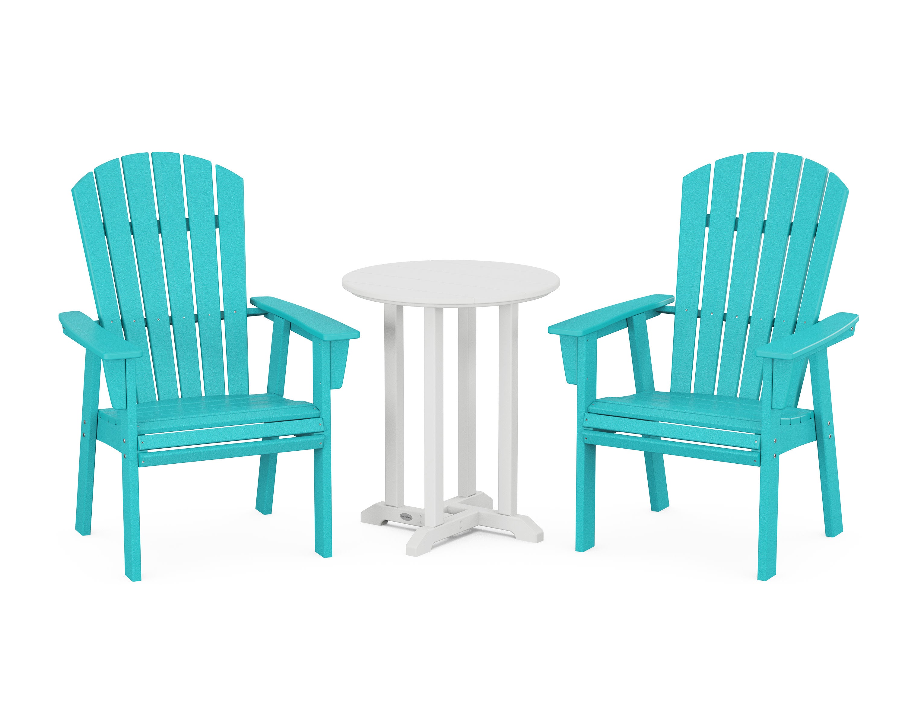 Nautical Adirondack 3-Piece Round Bistro Dining Set in Aruba / White