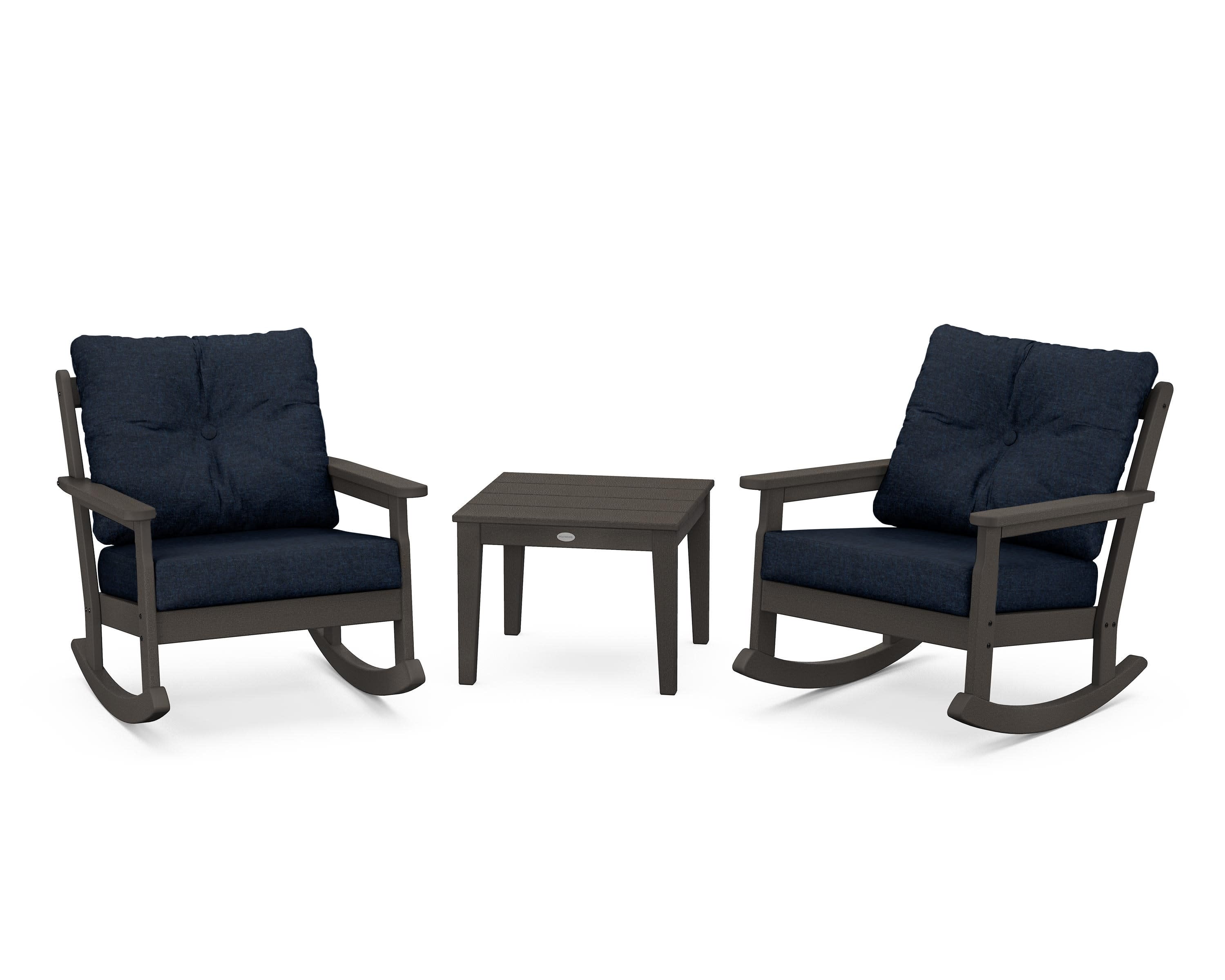 Vineyard 3-Piece Deep Seating Rocker Set in Vintage Coffee / Marine Indigo