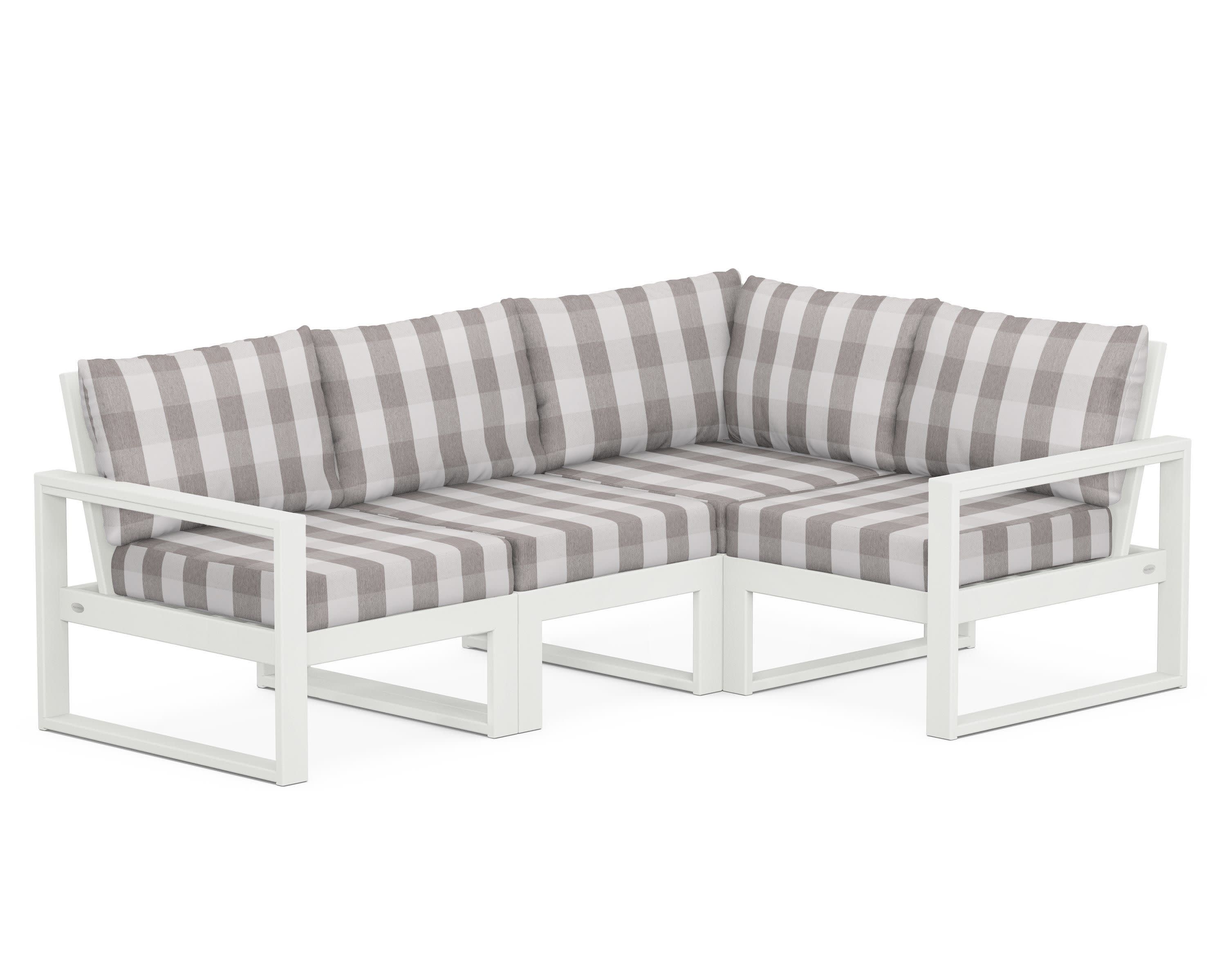 EDGE 4-Piece Modular Deep Seating Set in Vintage White / Buffalo Plaid Grey Mist