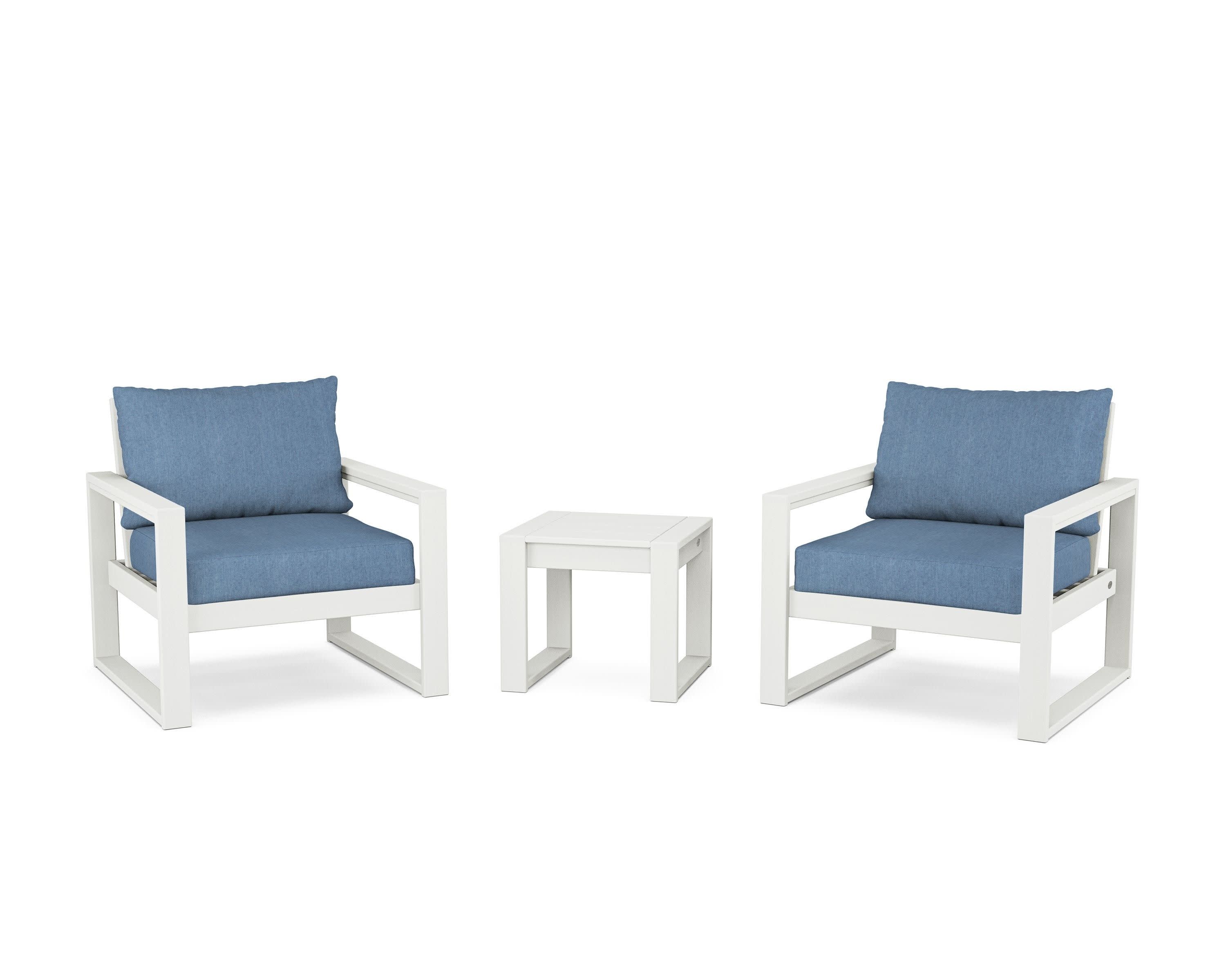 EDGE Sectional 3-Piece Deep Seating Set in Vintage White / Sky Blue