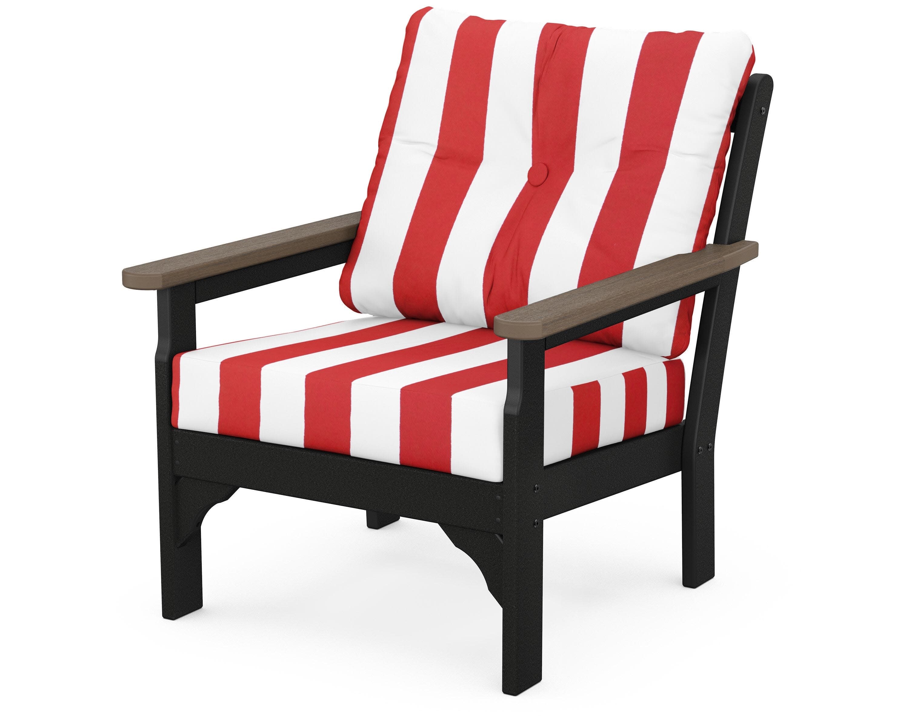 Vineyard Deep Seating Chair in White / Kona / Cabana Stripe Crimson