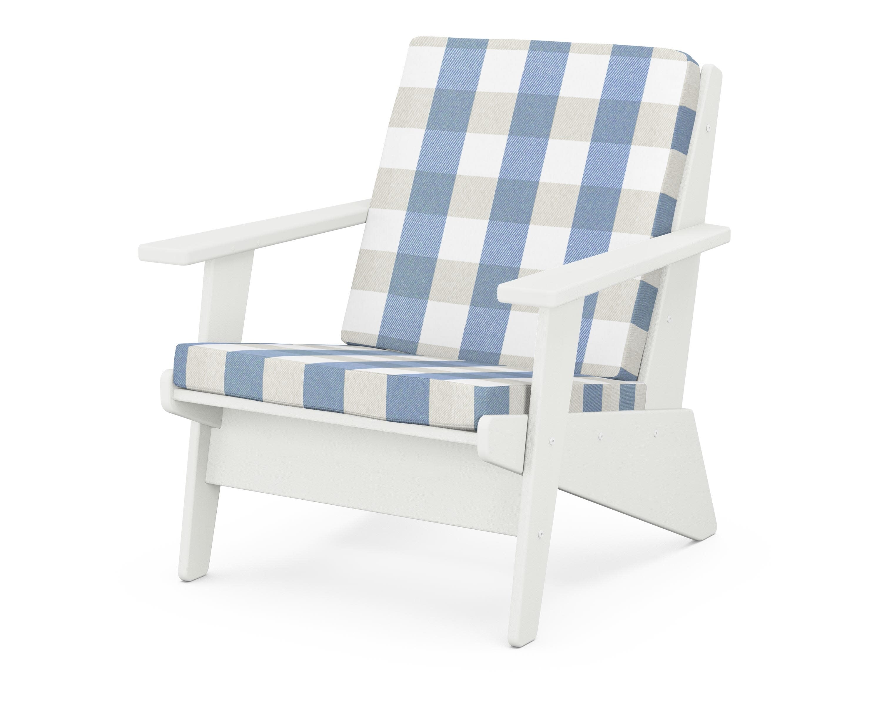 Riviera Modern Lounge Chair in Vintage White / Buffalo Plaid Sky Blue