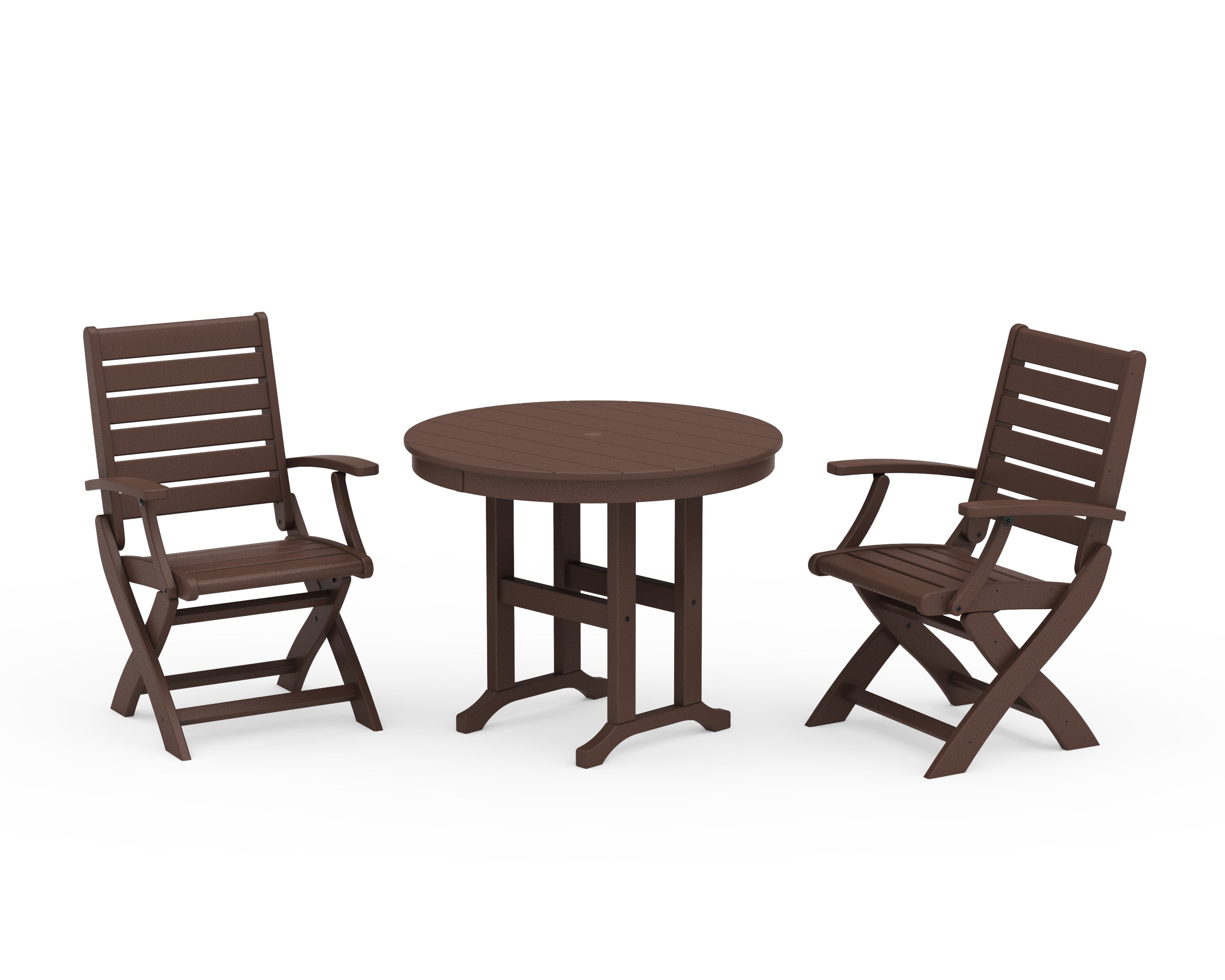 Signature Folding Chair 3-Piece Round Farmhouse Dining Set in Mahogany