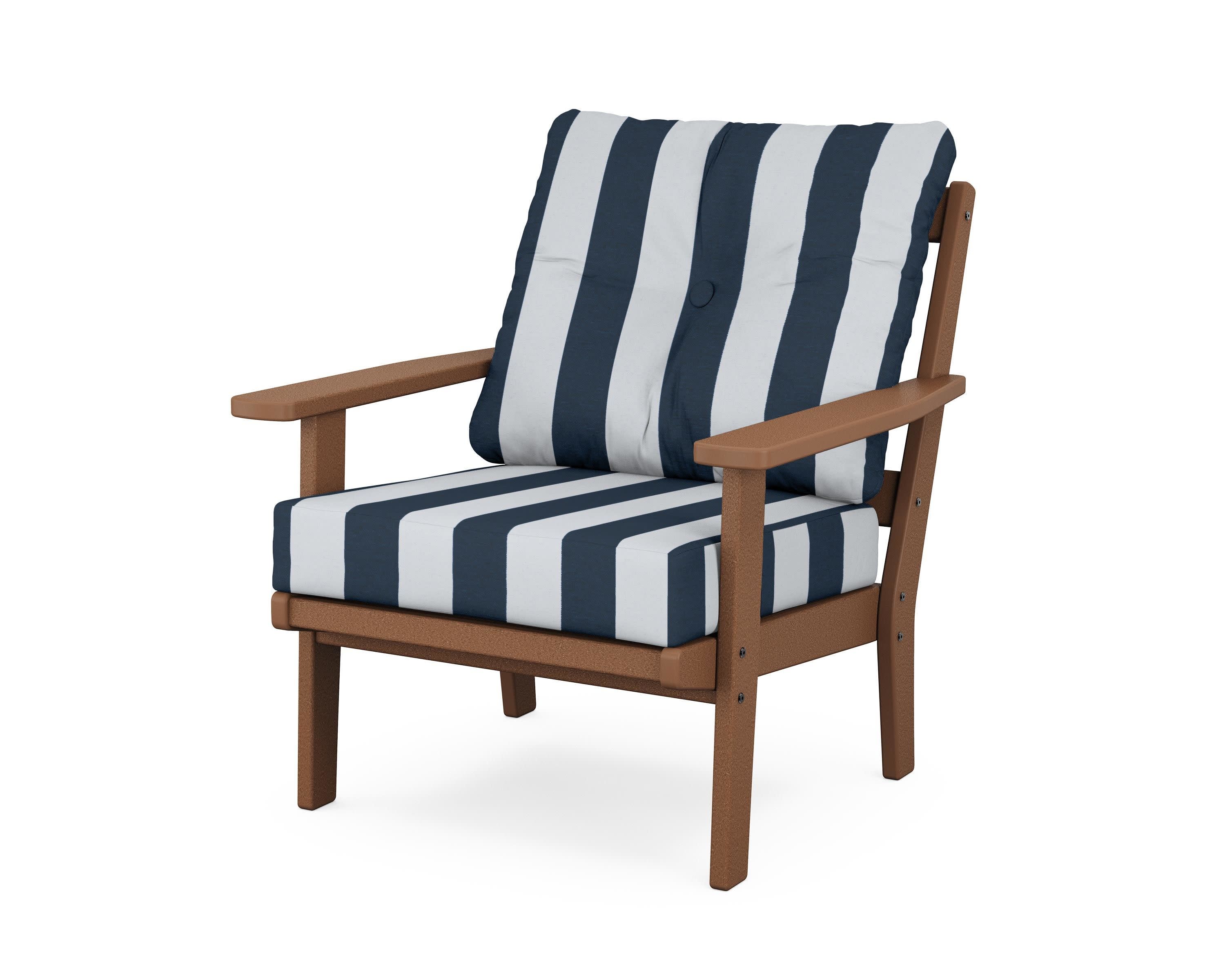 Oxford Deep Seating Chair in Teak / Cabana Stripe Marine Indigo