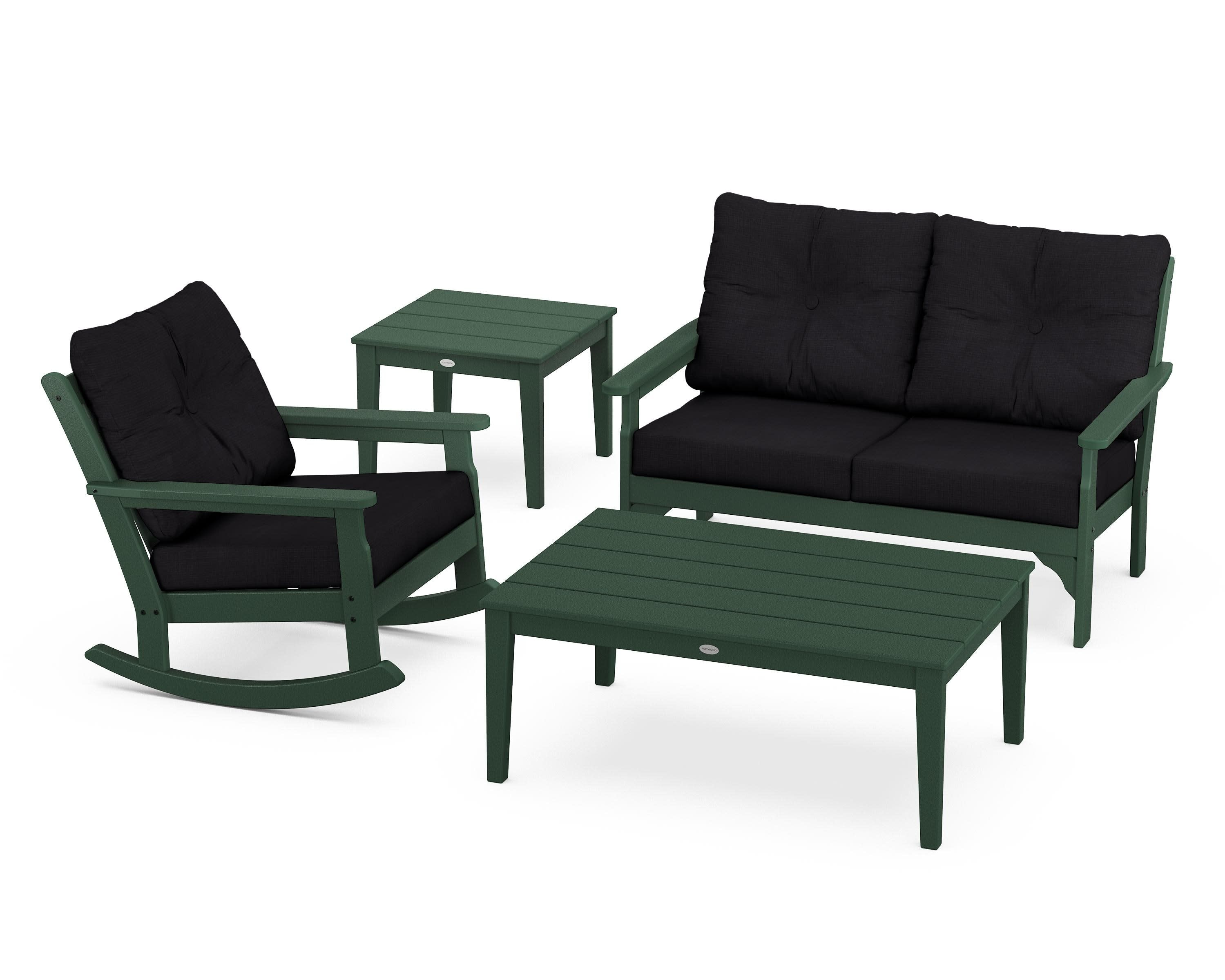 Vineyard 4-Piece Deep Seating Rocker Set in Green / Midnight Linen