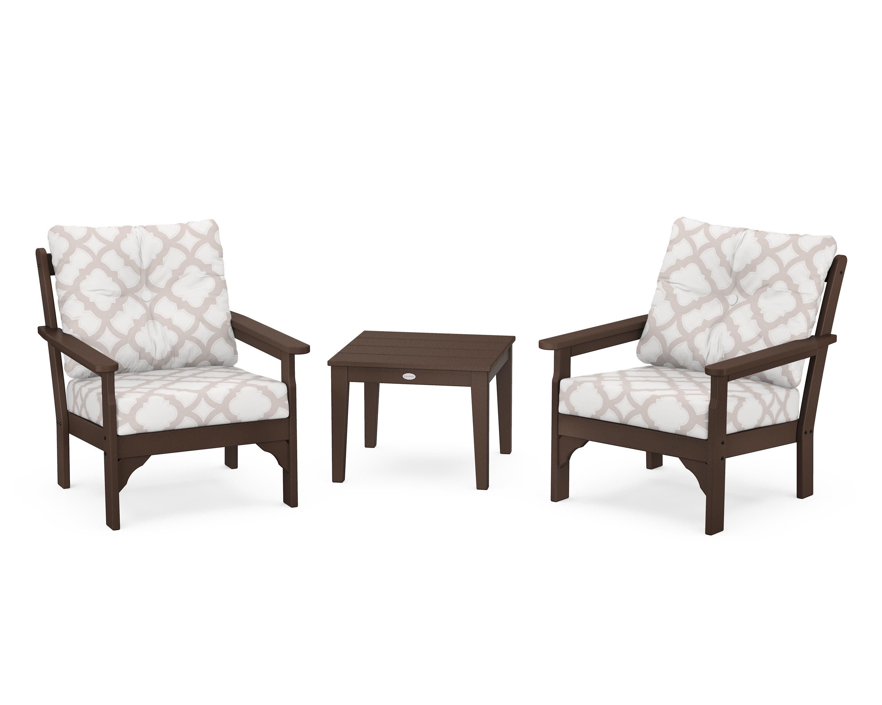 Vineyard 3-Piece Deep Seating Set in Mahogany / Trellis Dune Burlap
