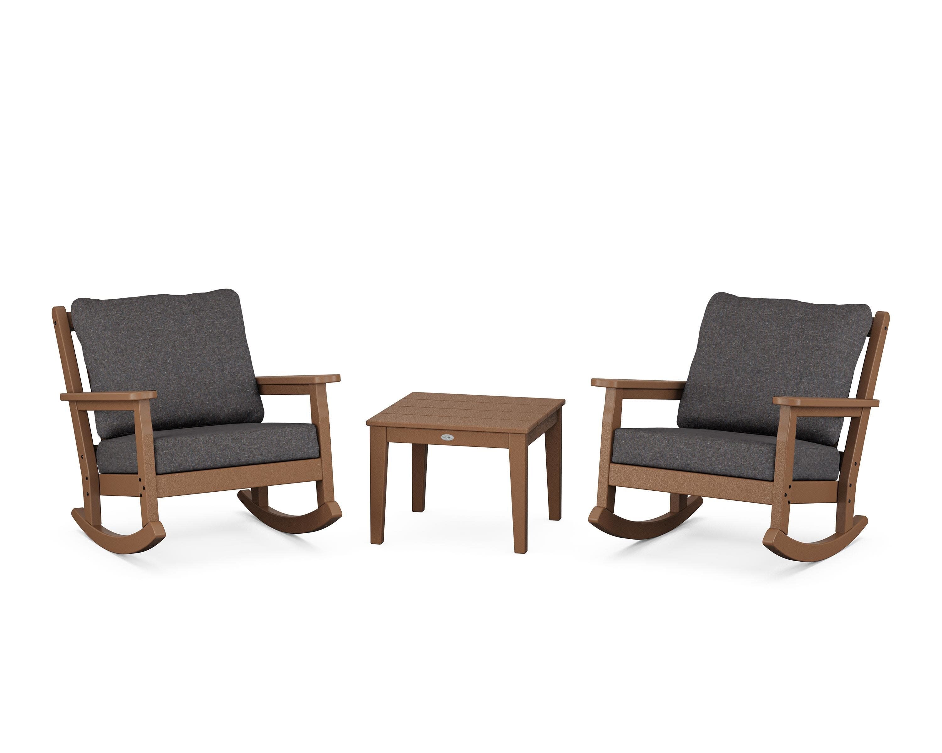 Chippendale 3-Piece Deep Seating Rocker Set in Teak / Ash Charcoal