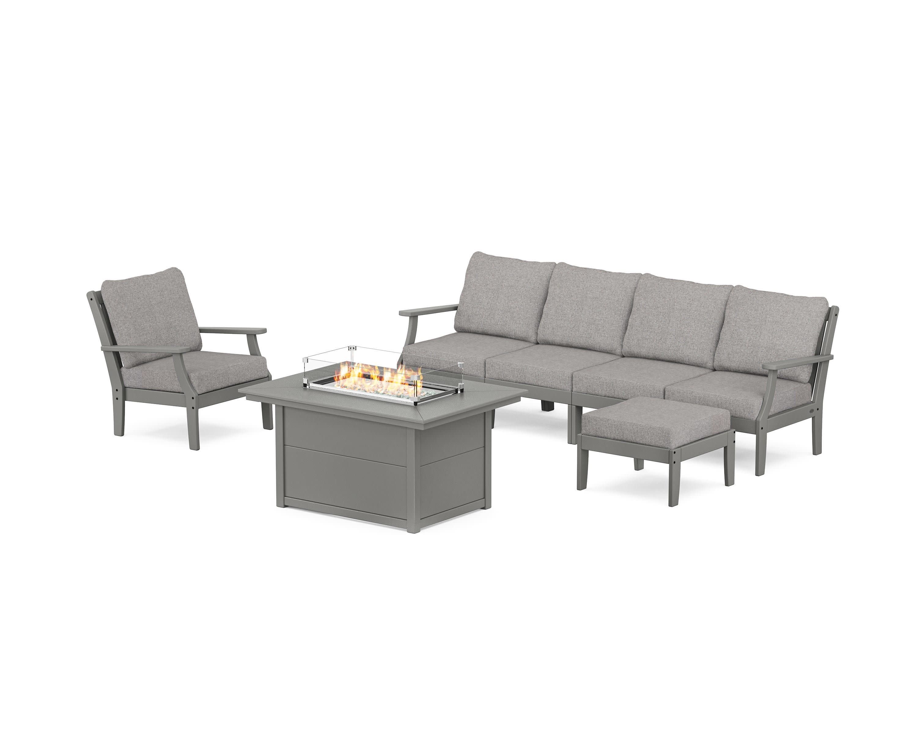 Braxton Sectional Lounge and Fire Pit Set in Slate Grey / Grey Mist
