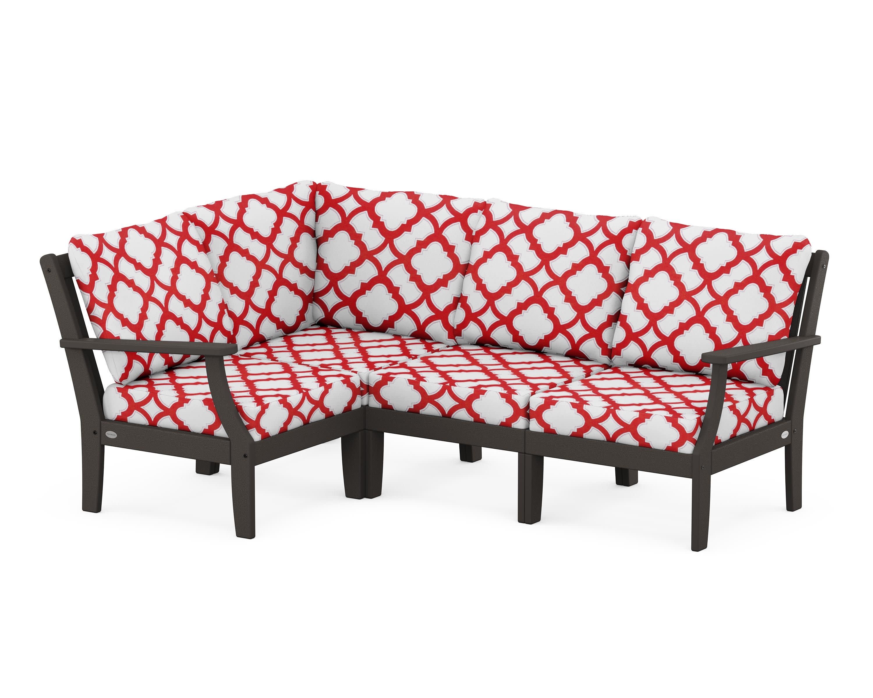 Braxton Modular 4-Piece Deep Seating Set in Vintage Coffee / Trellis Crimson