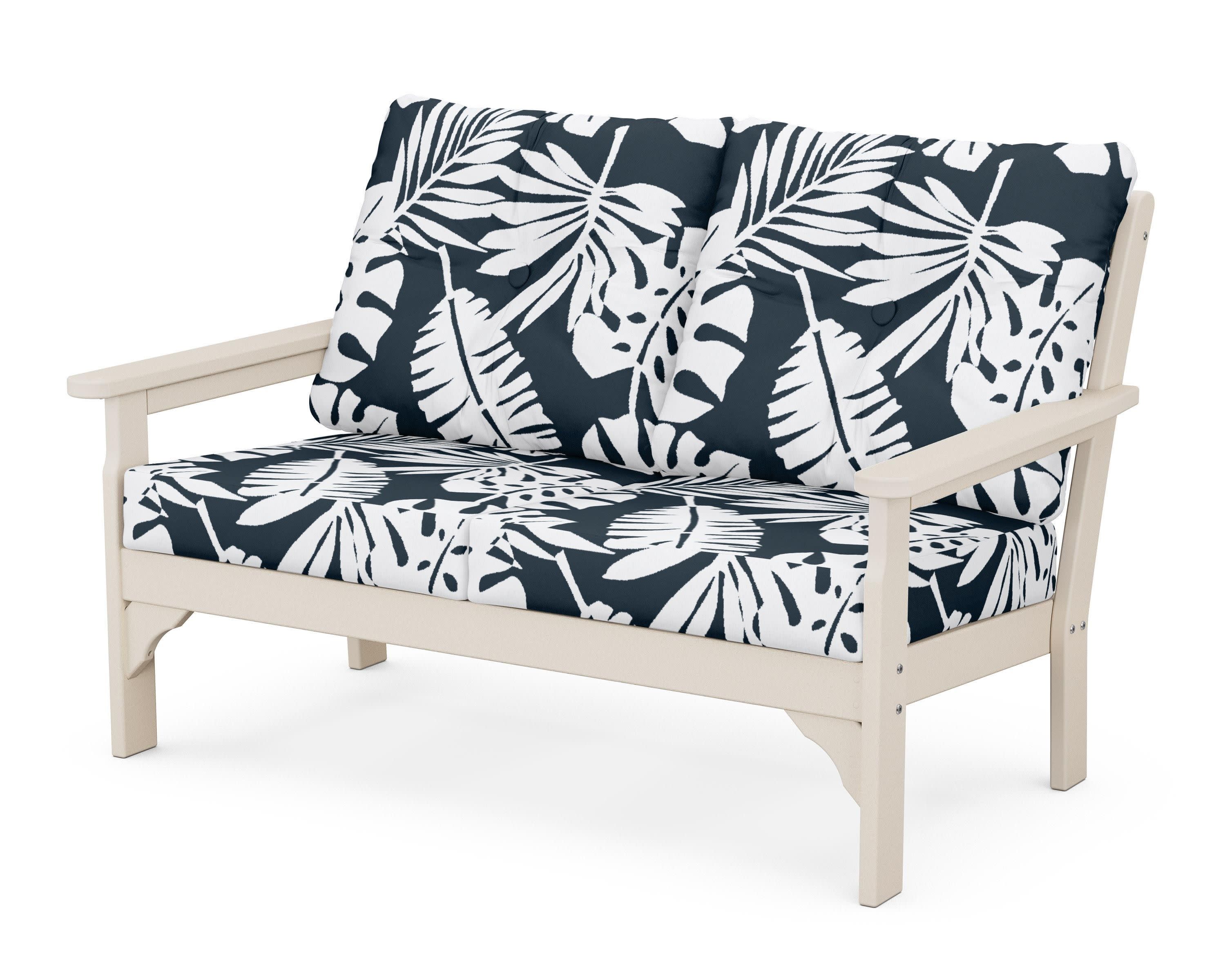 Vineyard Deep Seating Loveseat in Sand / Leaf Marine Indigo