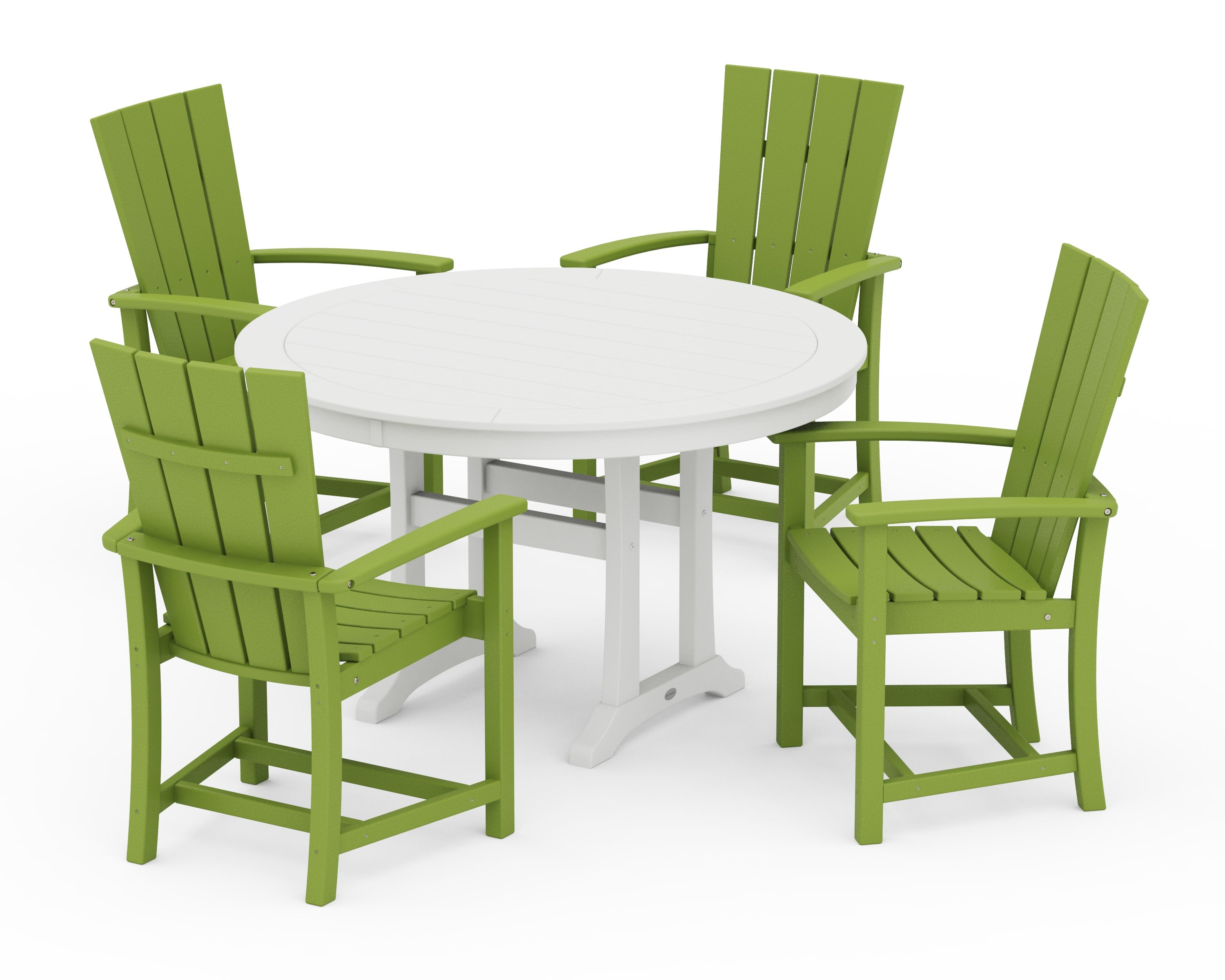 Quattro 5-Piece Round Dining Set with Trestle Legs in Lime / White