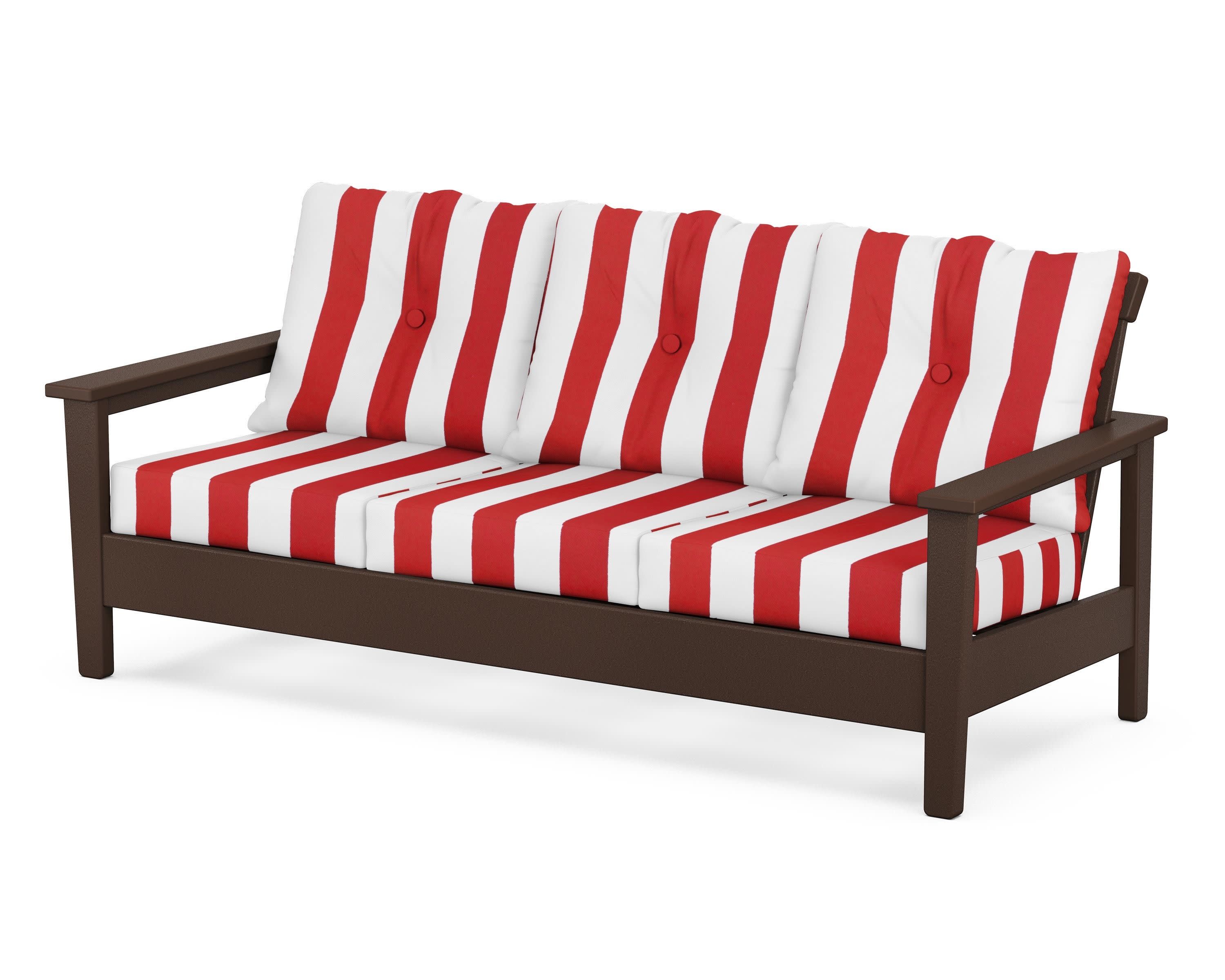 Prescott Deep Seating Sofa in Mahogany / Cabana Stripe Crimson