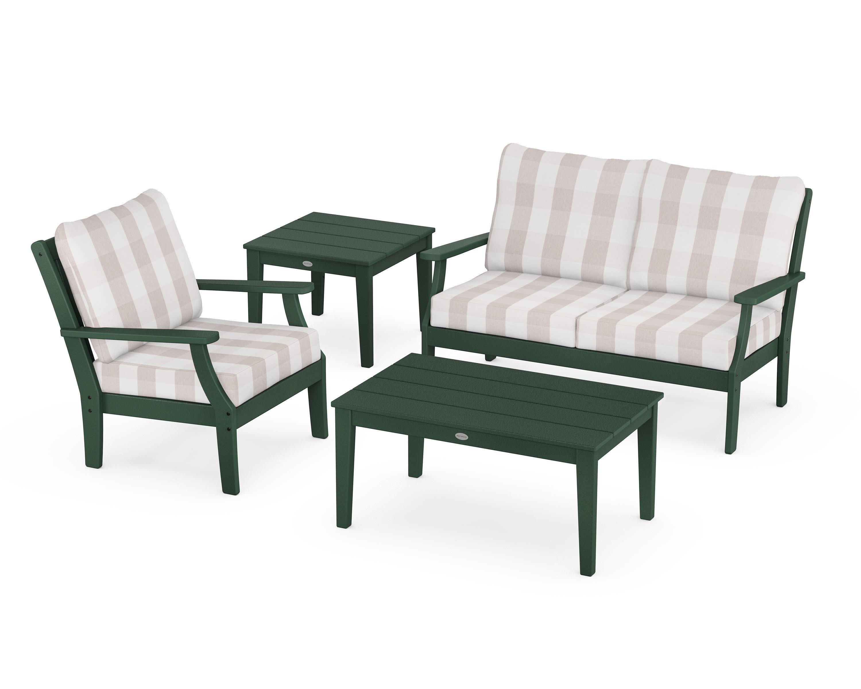 Braxton 4-Piece Deep Seating Set in Green / Buffalo Plaid Dune Burlap