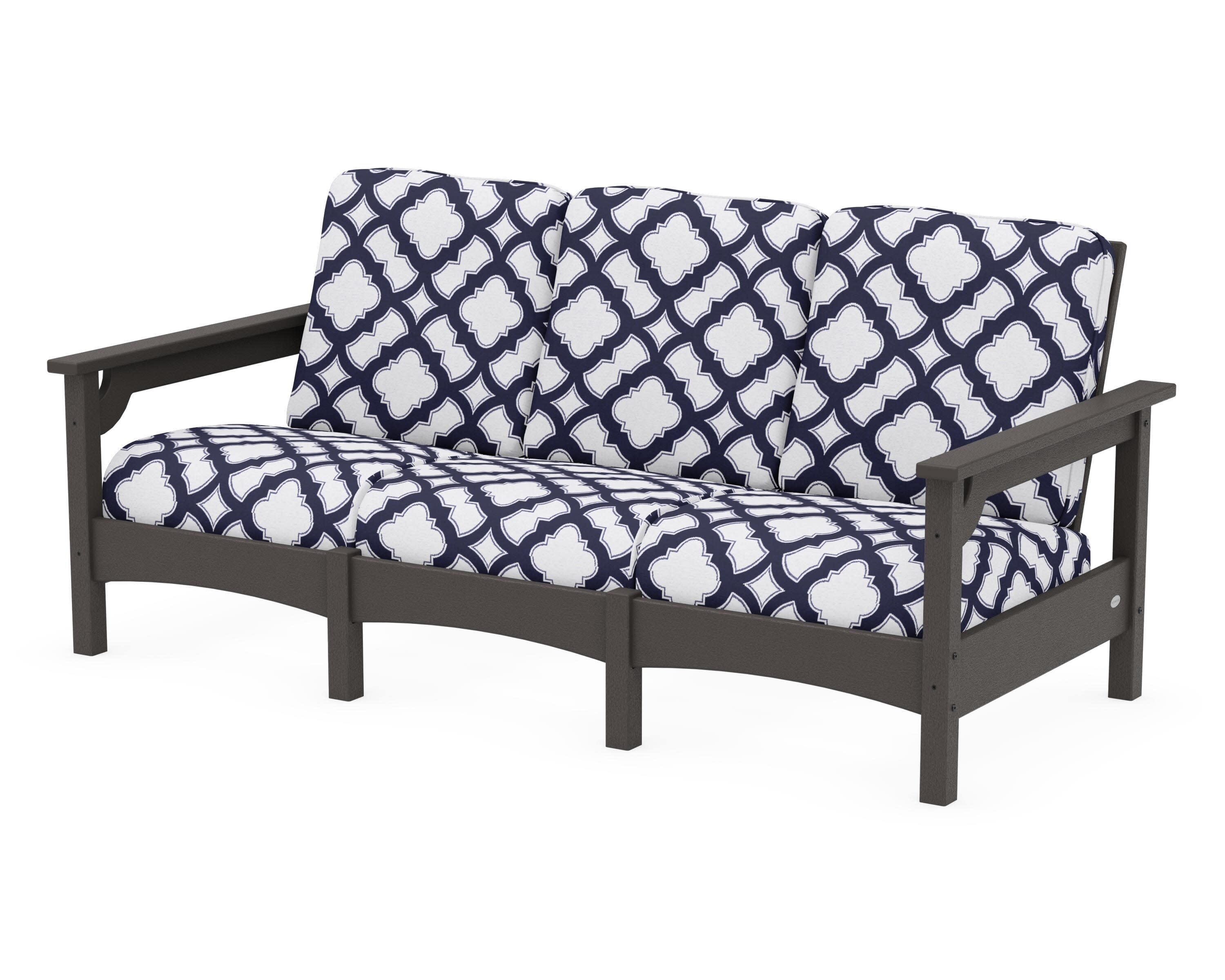 Club Sofa in Vintage Coffee / Trellis Navy