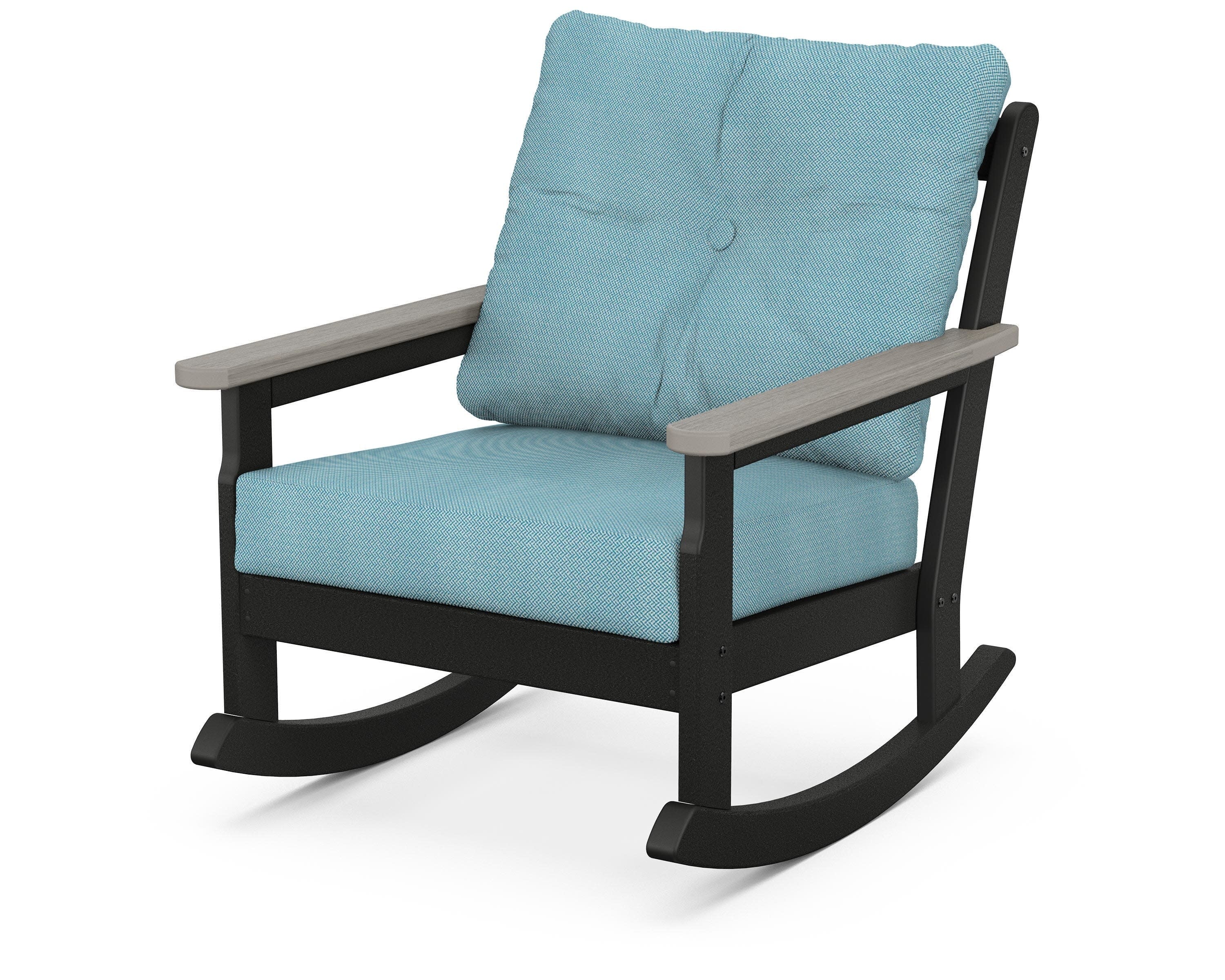 Vineyard Deep Seating Rocking Chair in Black / Driftwood / Lattice Sky Blue