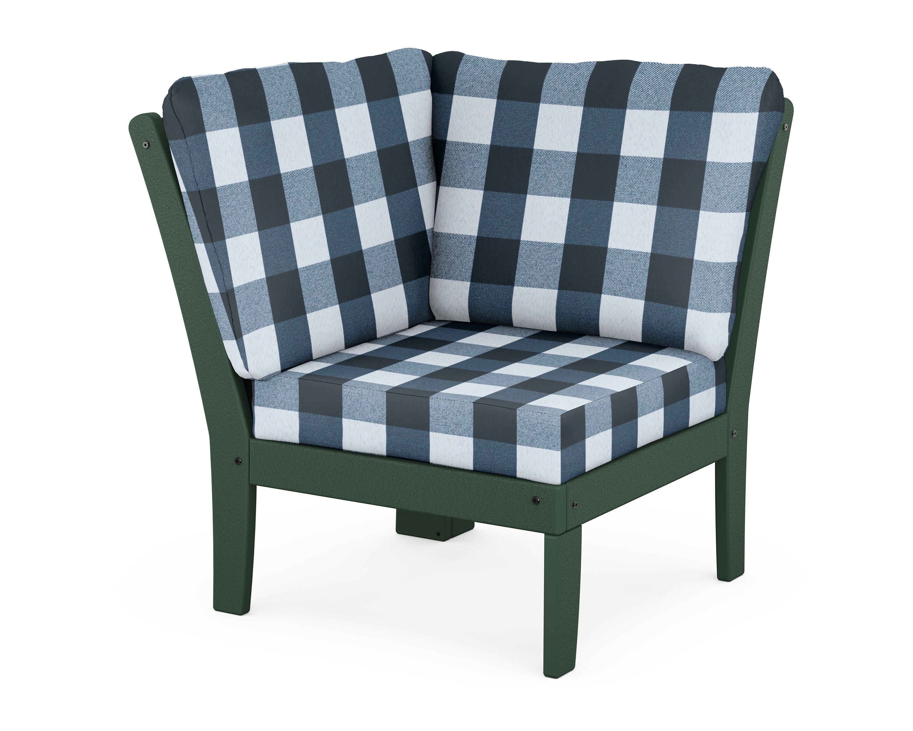 Braxton Modular Corner Chair in Green / Buffalo Plaid Marine Indigo