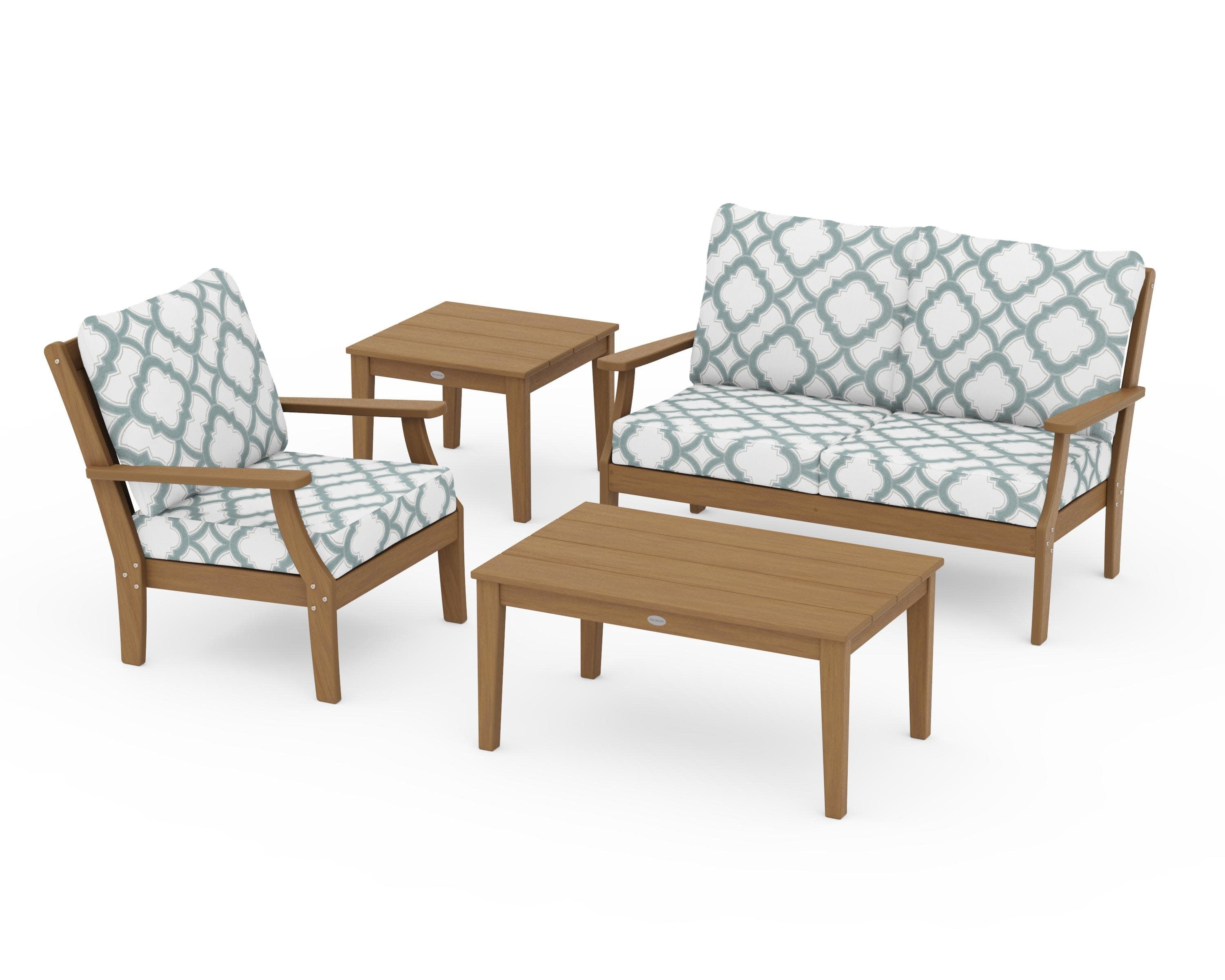 Braxton 4-Piece Deep Seating Set in Natural / Trellis Glacier Spa