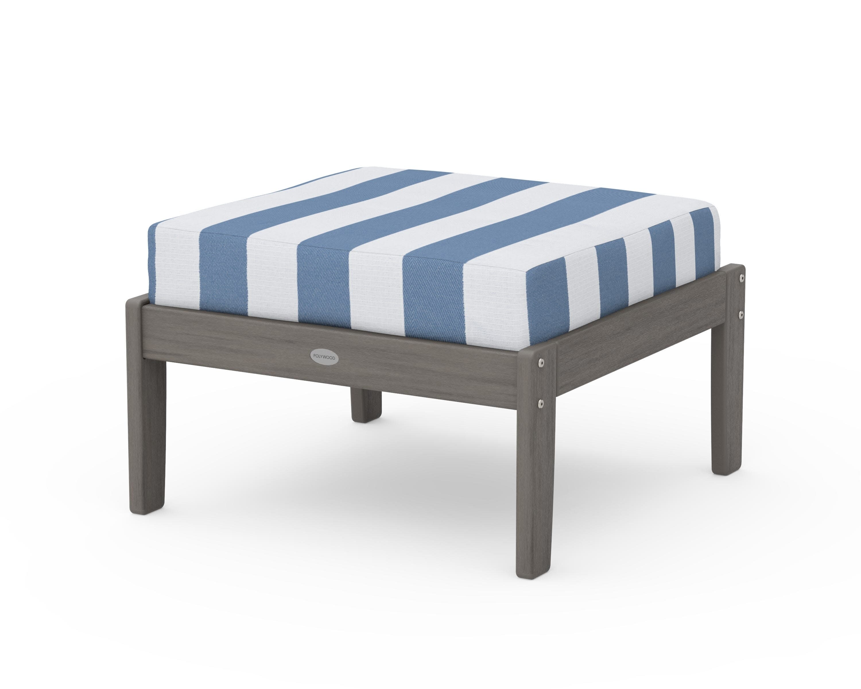 Braxton Deep Seating Ottoman in Driftwood / Cabana Stripe Sky Blue