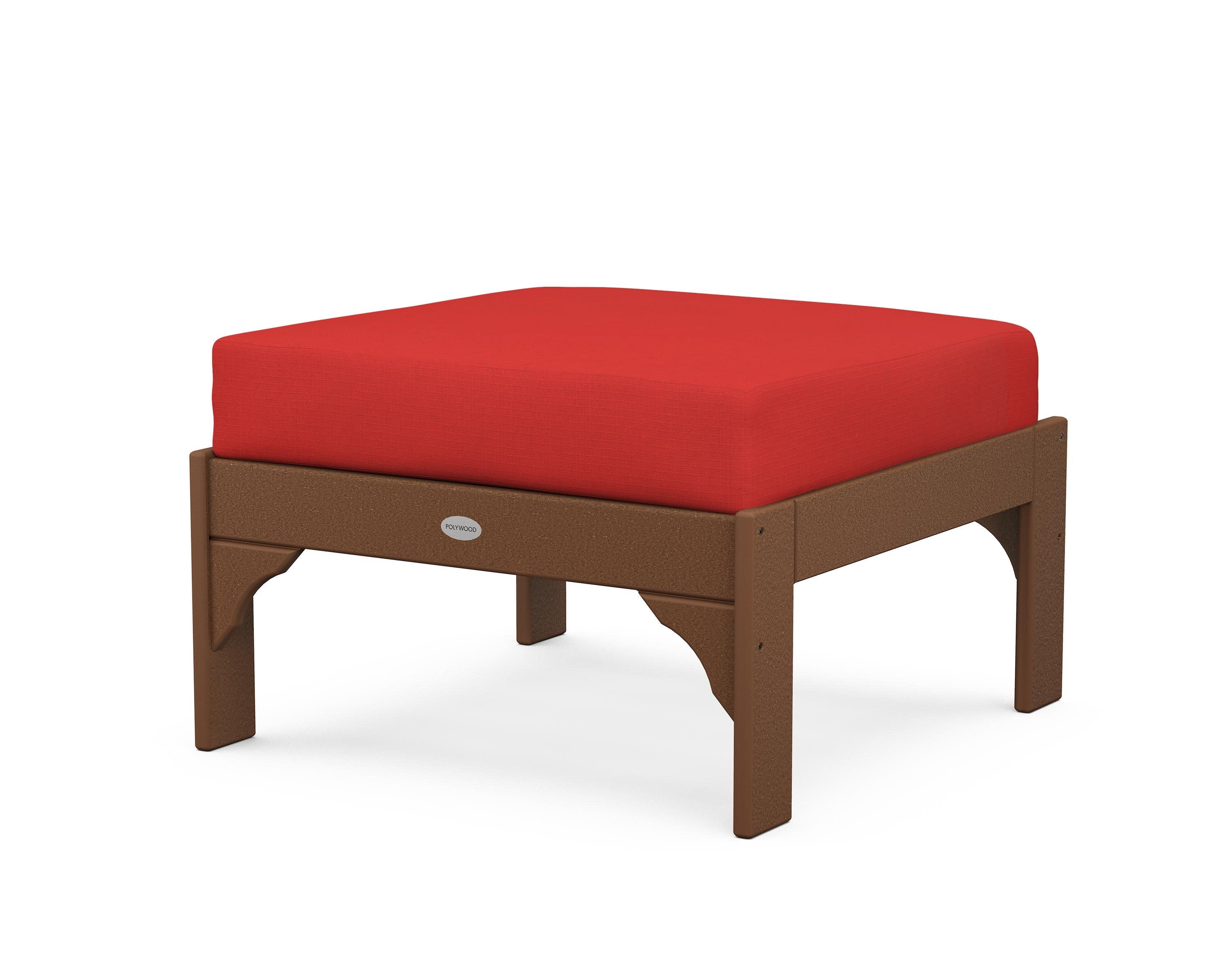 Vineyard Deep Seating Ottoman in Teak / Crimson Linen