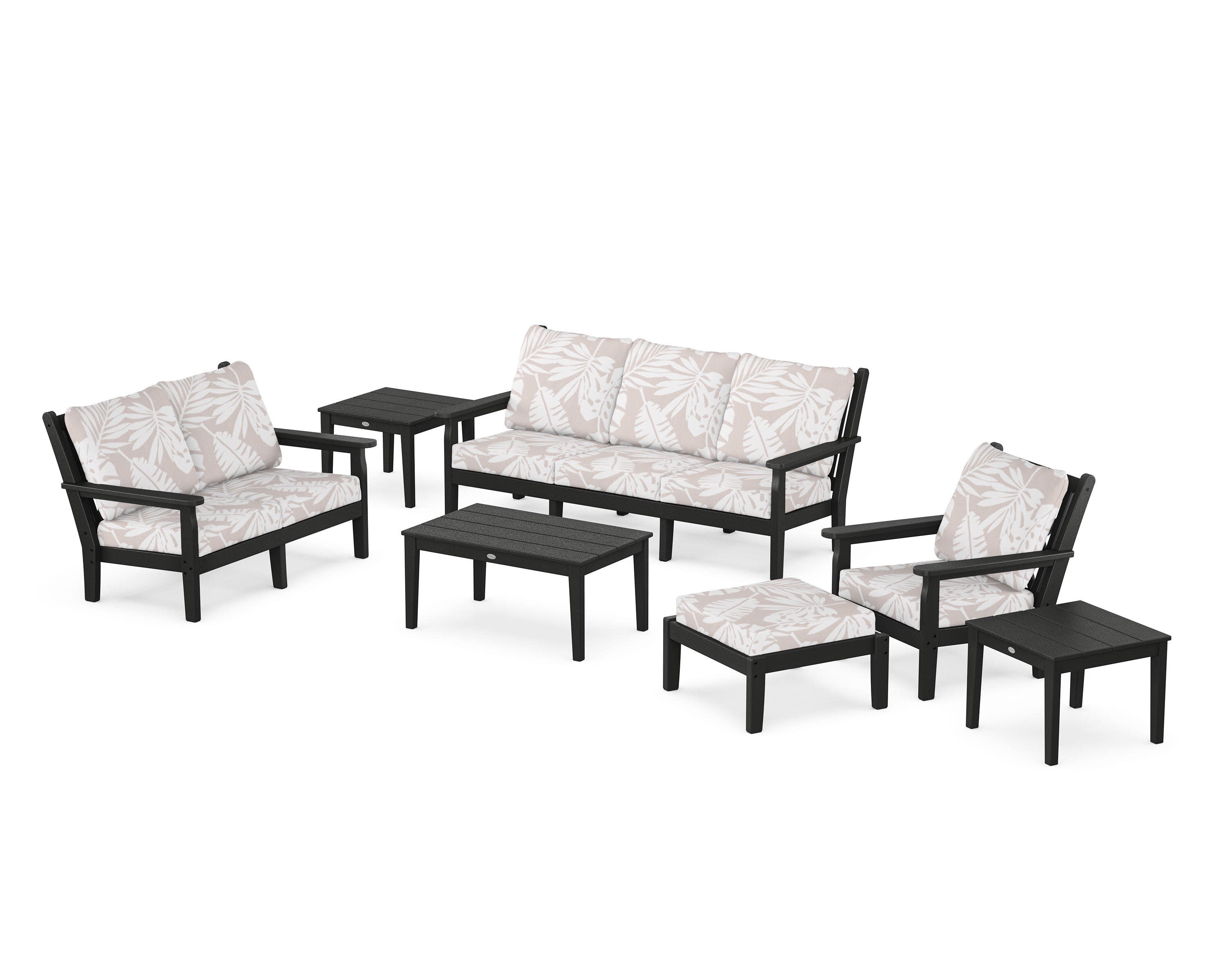 Chippendale 7-Piece Deep Seating Set in Black / Leaf Dune Burlap